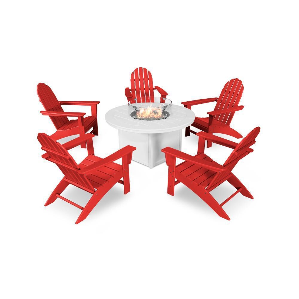 POLYWOOD Sunset Red / White Vineyard 6-Piece Adirondack Chat Set w/ Fire Pit Table thumbnail