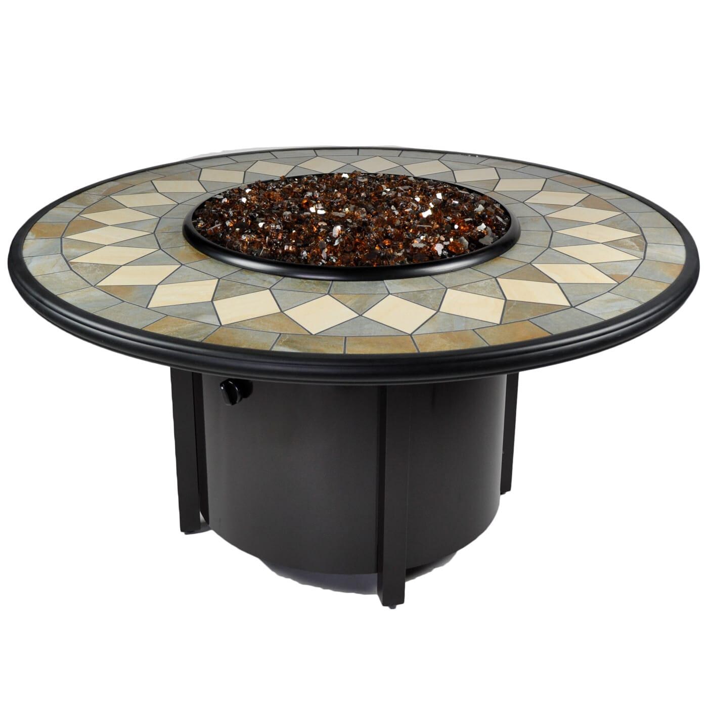 Tretco 48-Inch Venice I Round Liquid Propane Aluminum Fire Pit Table - Dark Brown W/ Tile Top - FP-A-VEN-48-1-LP