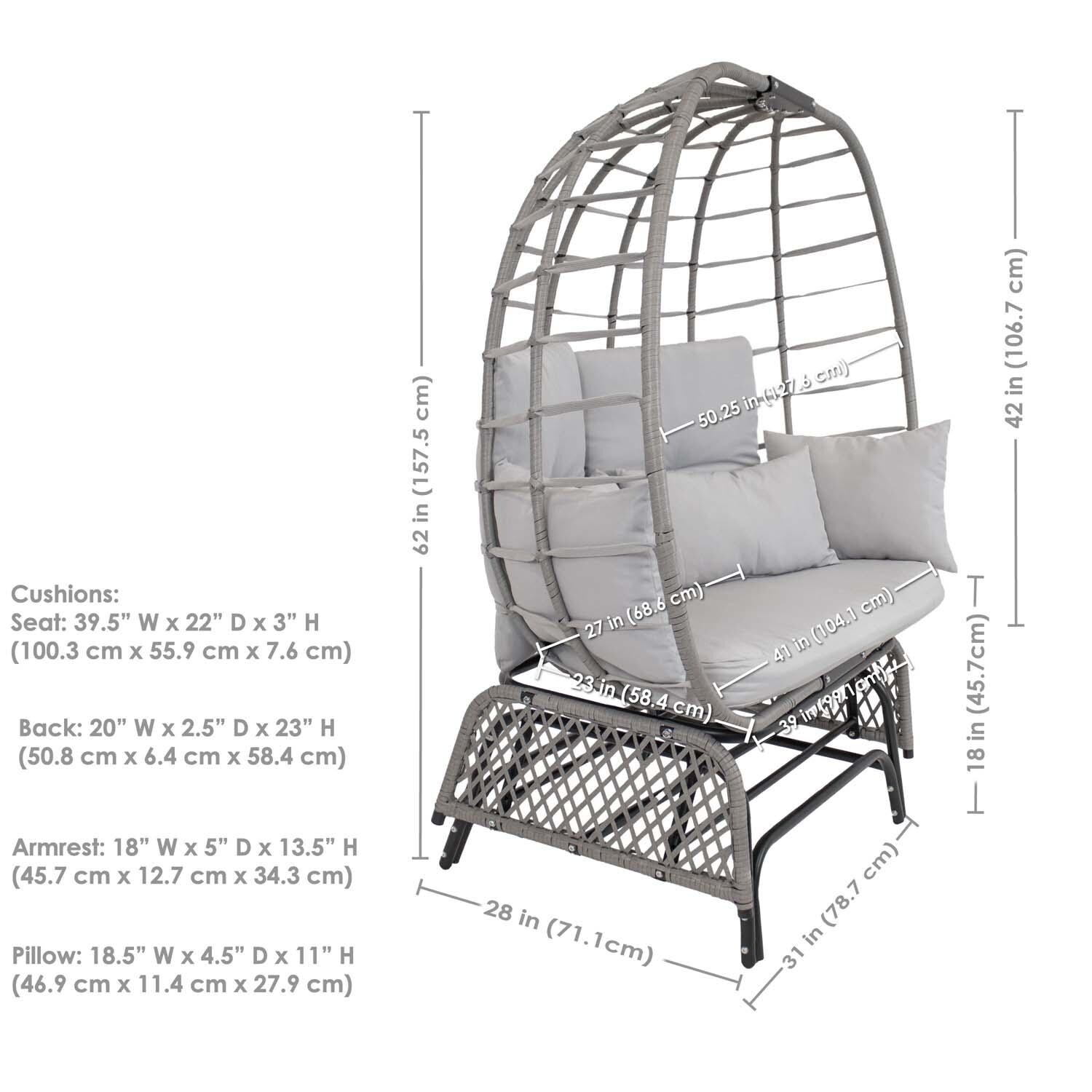 Double Egg Chair Glider in Gray By Ultimate Patio - Dimensional thumbnail