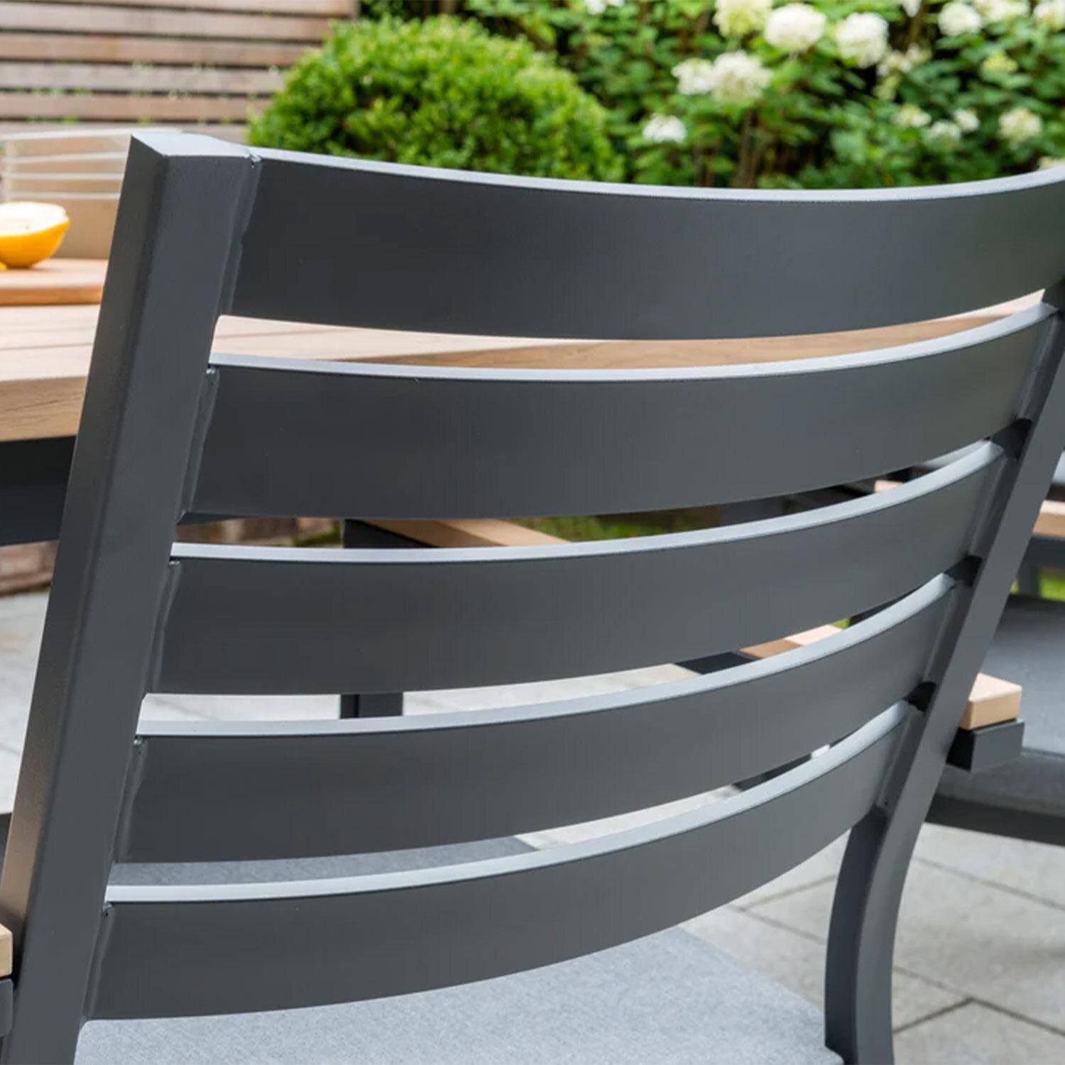 Elba 7 Pc Aluminum/Teak Dining Set in Cast Silver By KETTLER - Dining Chair - Rear View - Close Up - Detail thumbnail