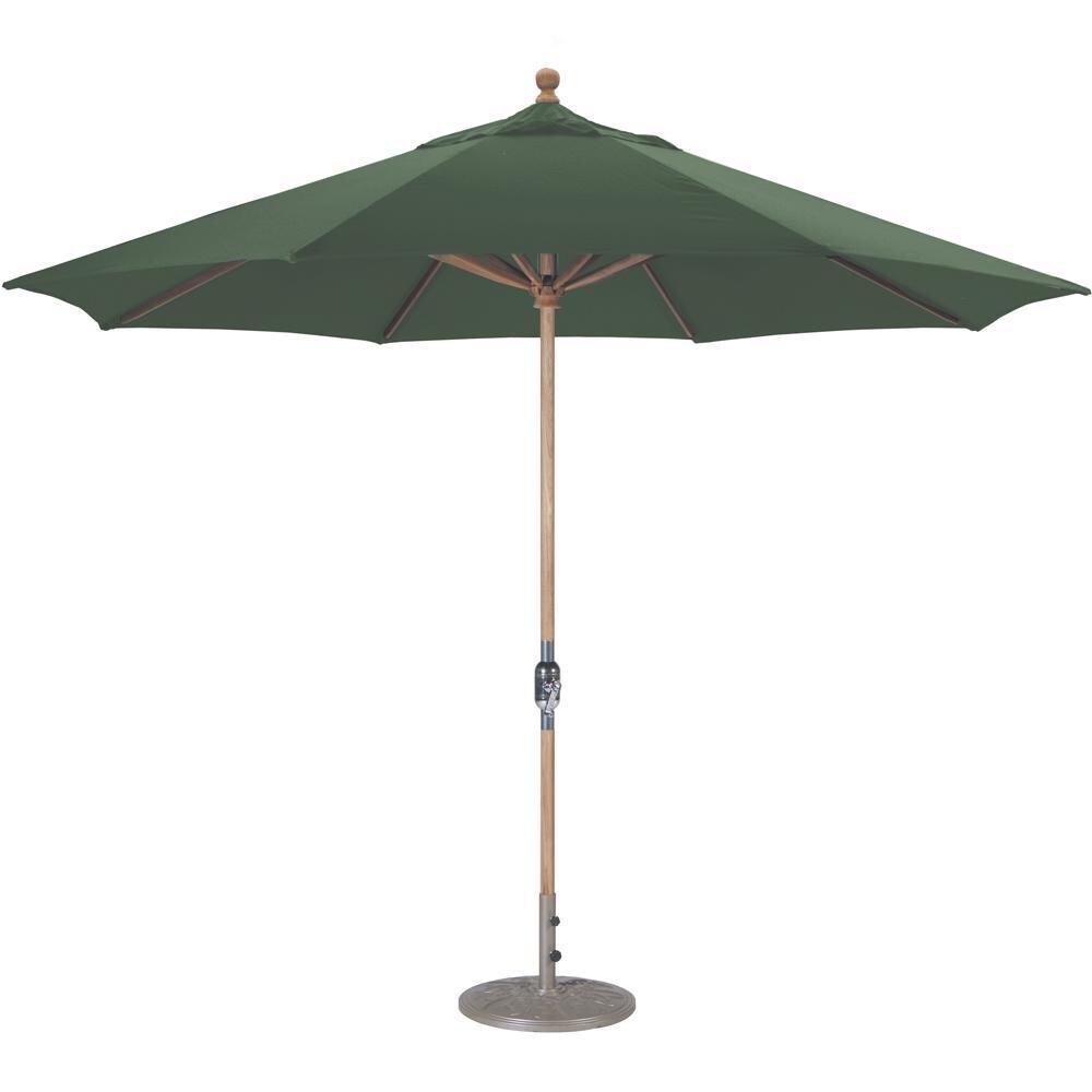 Galtech 11 Ft. Octagonal Wood Patio Umbrella W/ Crank Lift - Teak Frame W/ Forest Green Sunbrella Fabric (Umbrella Base Not Included) thumbnail