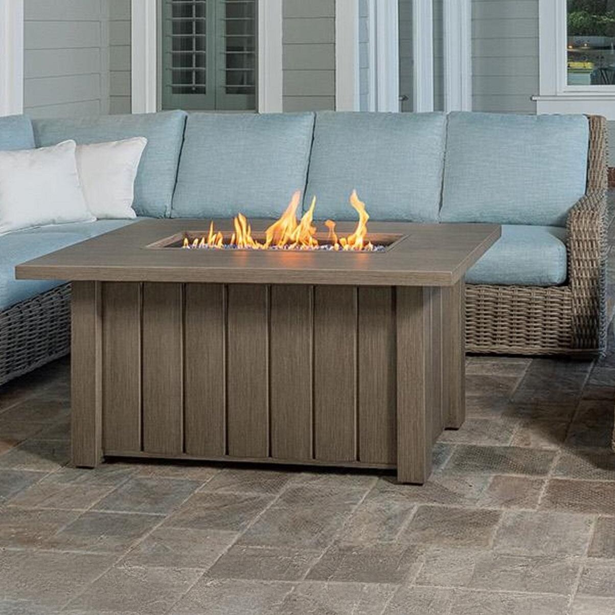 Trevi 32 Inch Rectangular Aluminum Propane Fire Pit w/ Lid in Hickory by Ebel
