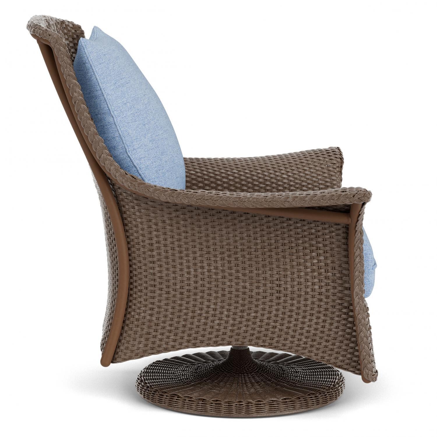 Lloyd Flanders Mandalay Swivel Rocker Lounge Chair in Bark Finish with Demo Skyway Fabric - Side thumbnail
