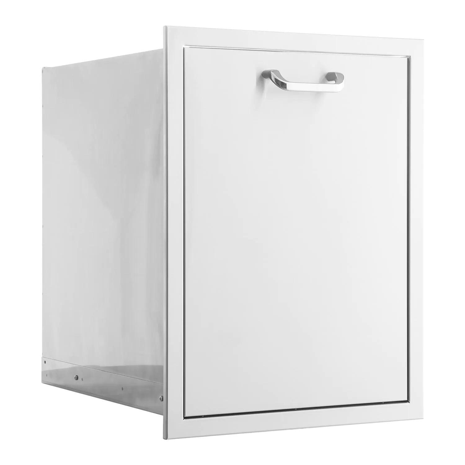 BBQGuys Signature 20-Inch Stainless Steel Roll-Out Double Trash & Recycling Bin - Angled View - White Background thumbnail