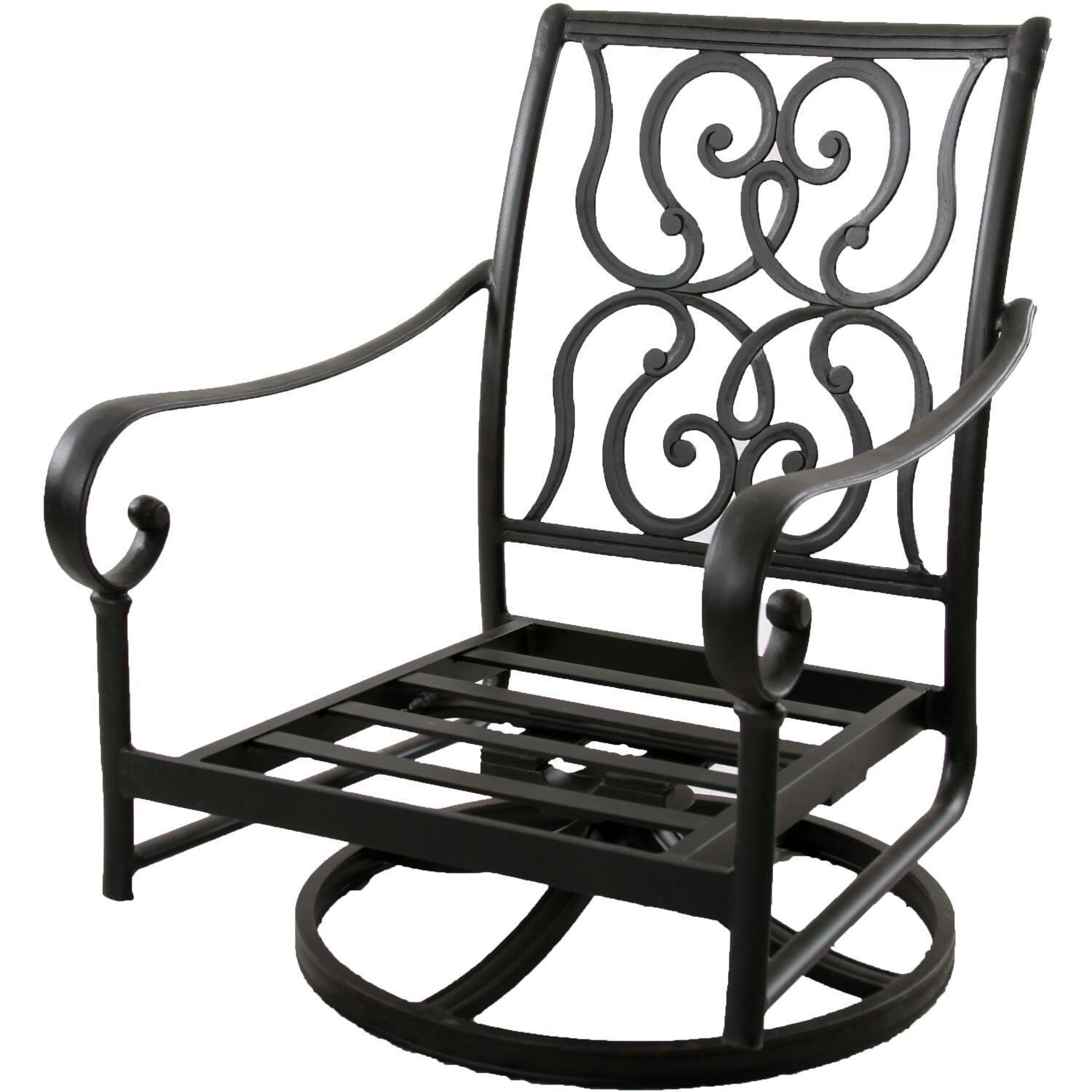 Santa Anita 3 Pc Cast Aluminum Patio Conversation Set w/ 24-in Square End Table & Heather Beige Sunbrella Cushions By Darlee - Swivel Rocker Club Chair - Frame - White Background thumbnail