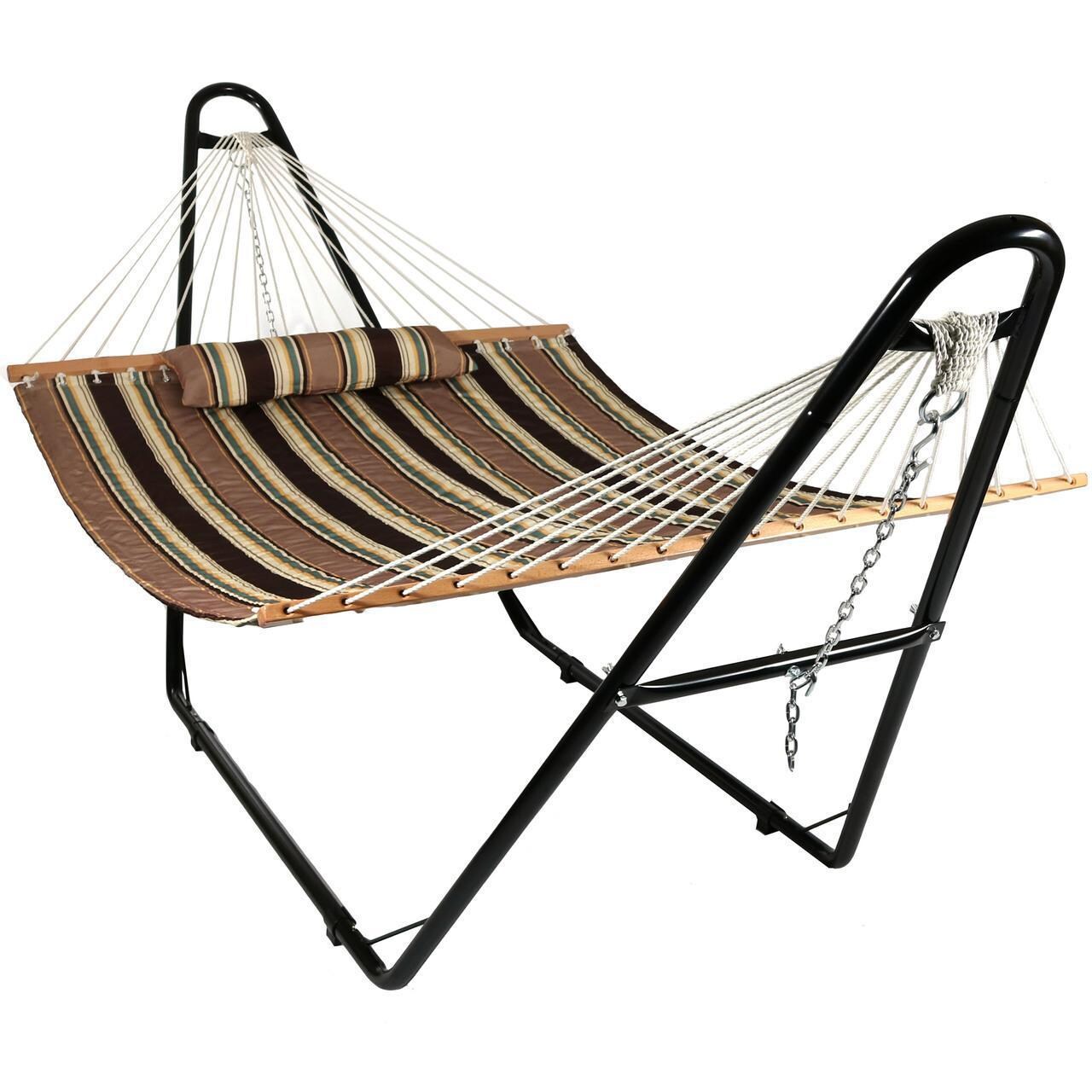 Ultimate Patio Quilted Double Hammock with Stand and Pillow - Sandy Beach thumbnail