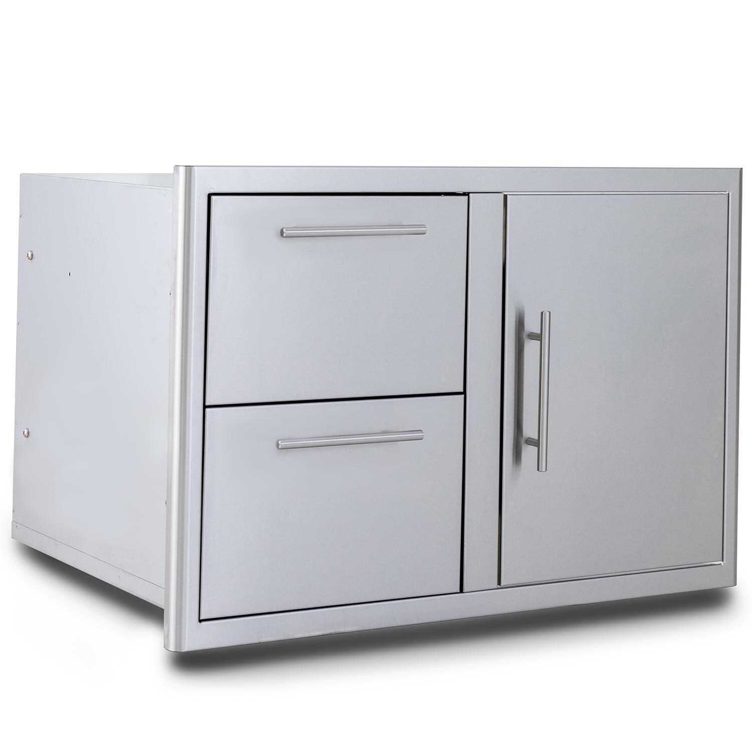 Blaze BLZ-DDC-R-LTSC 32-in Access Door & Stainless Steel Double Drawer Combo - Angled - White Background thumbnail