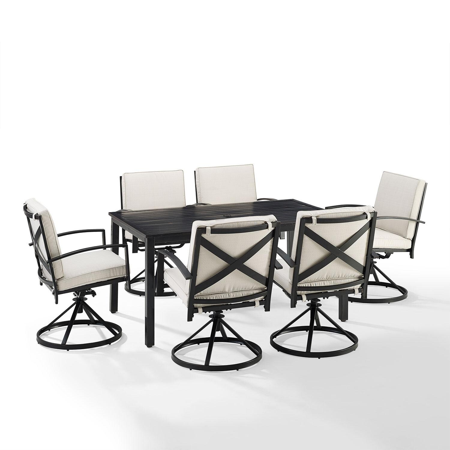 Ultimate Patio UP-82255BZ-OL 7Pc Outdoor Dining Set in Oatmeal W/ Swivel Chairs - Display - White Background thumbnail