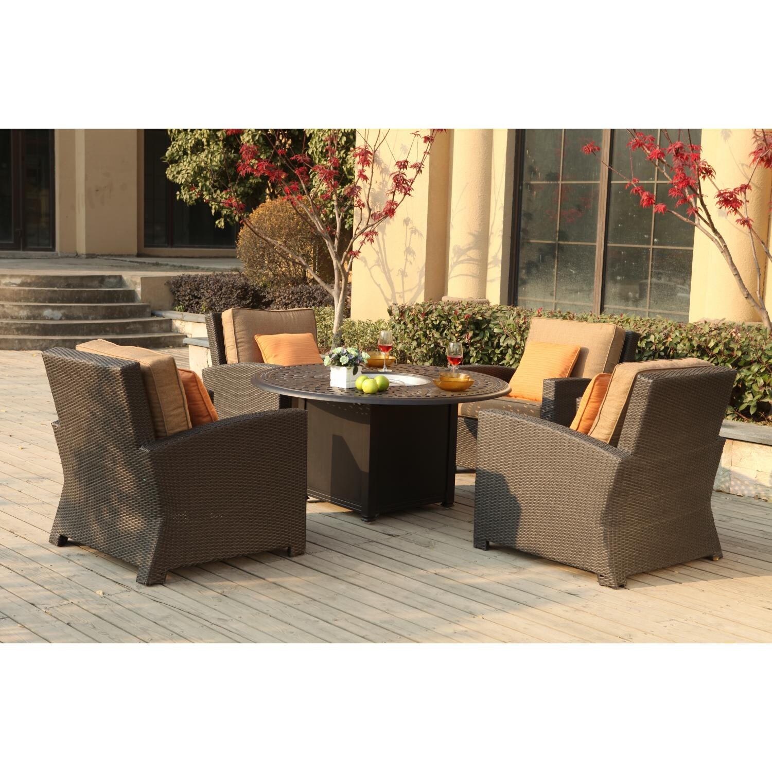 Darlee Vienna 4-Person Resin Wicker Patio Conversation Set With Fire Pit Table thumbnail