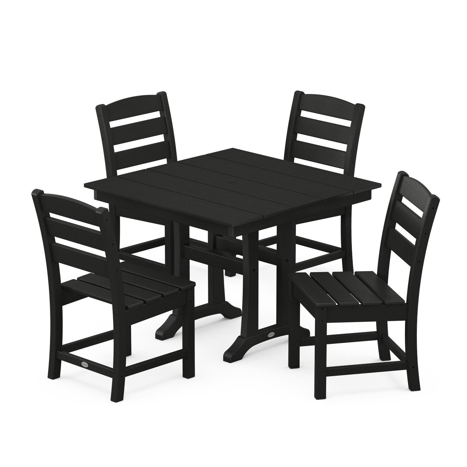 POLYWOOD Lakeside 5-Piece Farmhouse Trestle Side Chair Dining Set - Black