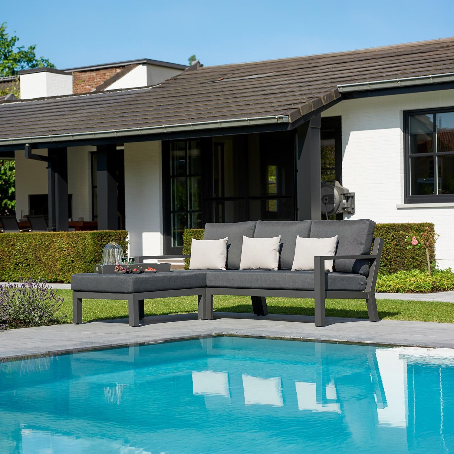 Timber Aluminum Ottoman By KETTLER - Styled W/ Lounge Set (Sold Separately) - Lifestyle thumbnail