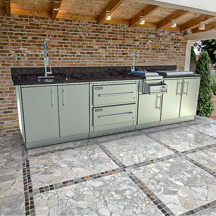 Sunstone Grills SCPGALLEY10.8-NG Galley 10 1/2 Ft Outdoor Kitchen Island w/ Sink, Door & Drawer - On Patio 2 - Lifestyle thumbnail