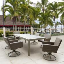 Lafitte 7 Piece Wicker Patio Dining Set W/ Swivel Rockers, 87 X 39 Inch Rectangular Table & Sunbrella Canvas Taupe Cushions By Lakeview Outdoor Designs image