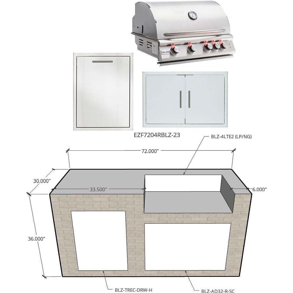 EZ Finish System 6 Ft Ready to Finish Outdoor Kitchen Island w/ Blaze LTE 32-Inch Propane Grill - Grill on Right