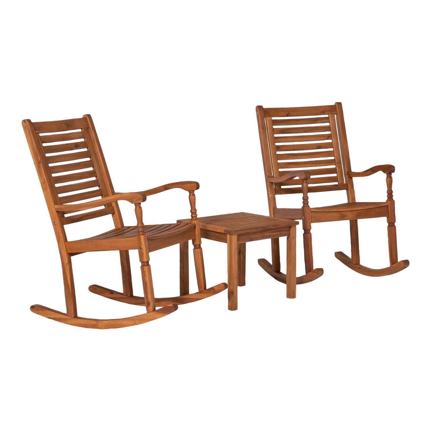 Ultimate Patio 3 Piece Acacia Patio Rocking Chair Set W/ 20 Inch Square End Table - Brown -Angled Right thumbnail