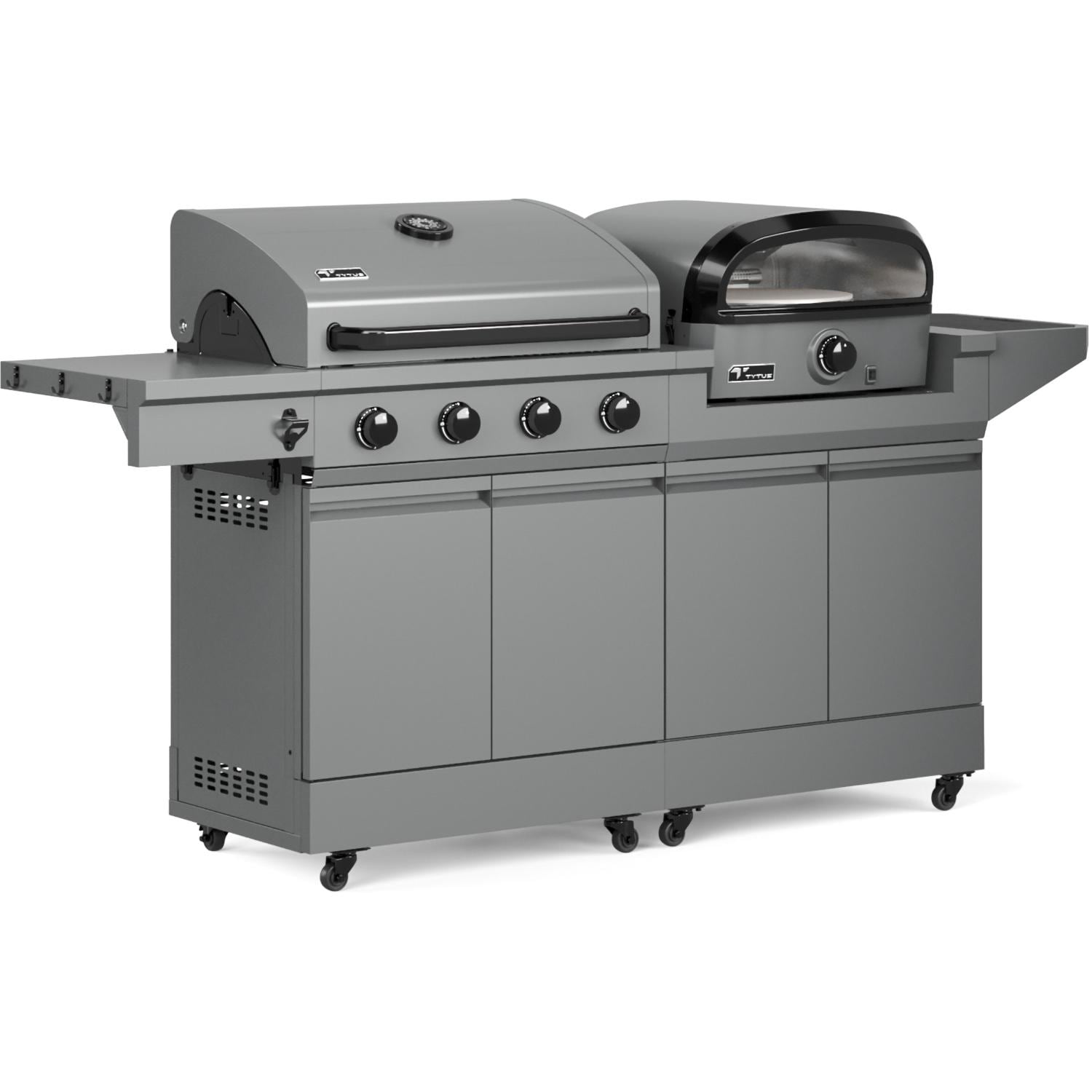 TYTUS TDT-BUN-053 Modular Duo w/ 4-Burner Gas Grill & Gas Pizza Oven - Angled Right - White Background thumbnail
