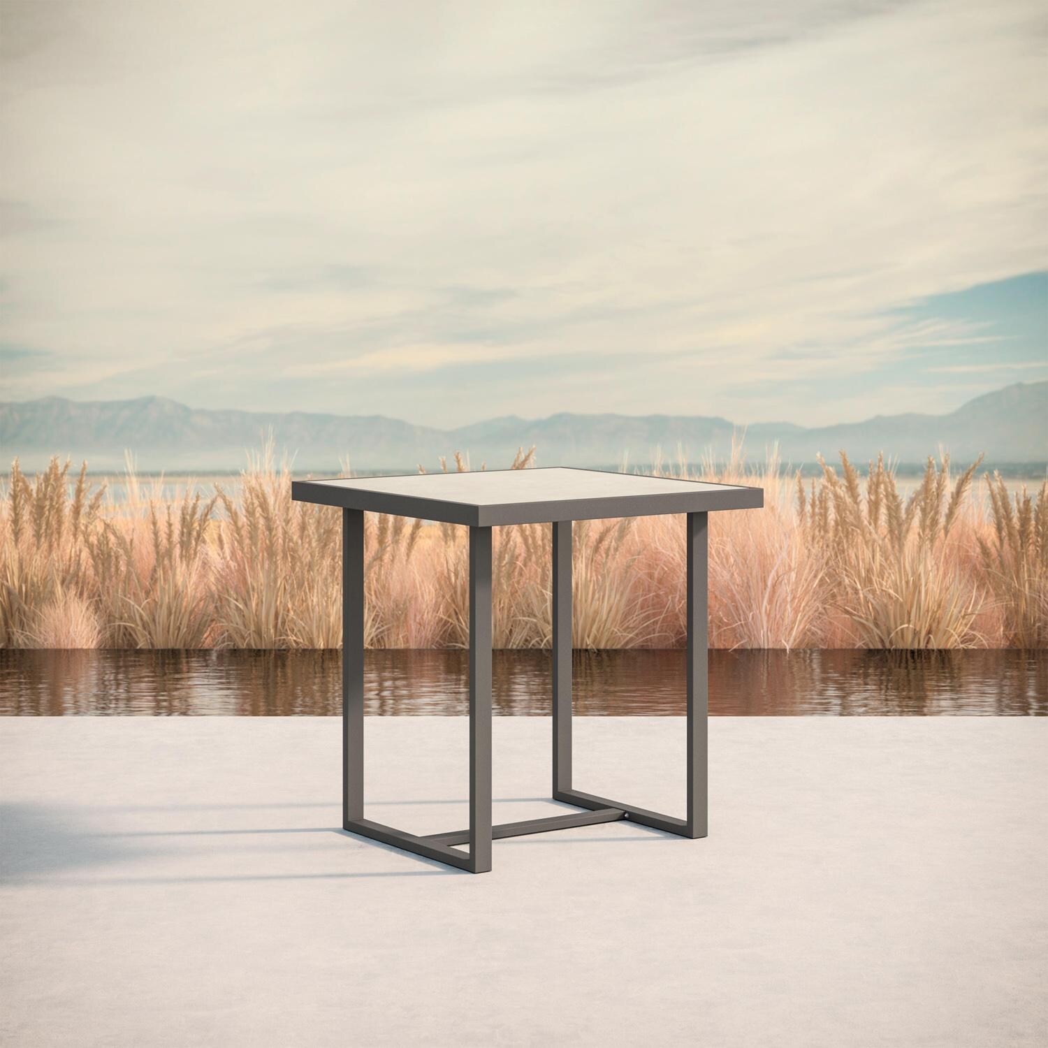 Azzurro Living Pavia 35 Inch Charcoal Aluminum Counter Table W/ Albarium Dekton Top - Lifestyle thumbnail