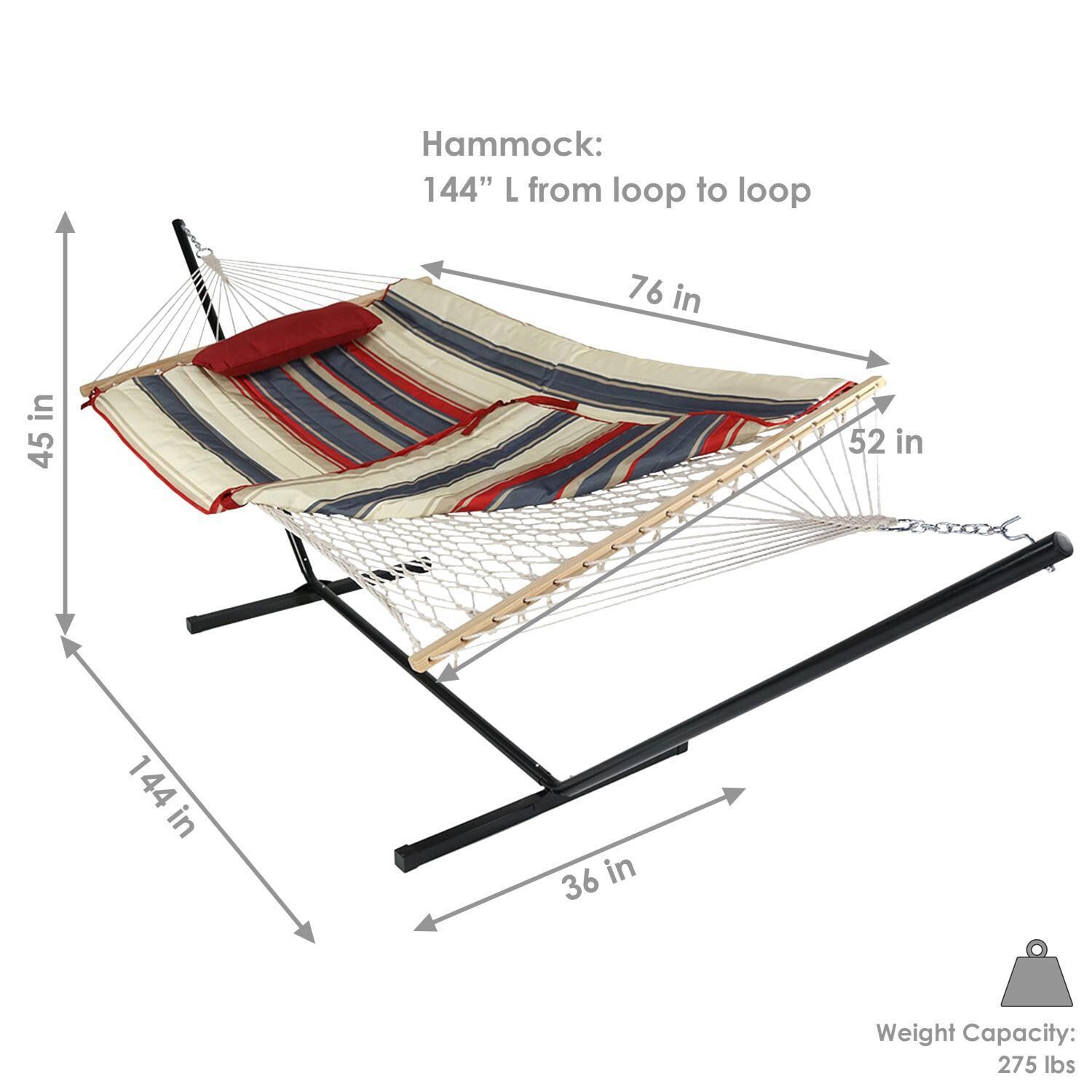 Ultimate Patio Rope Hammock w/ Stand, Pad, & Pillow - Modern Lines - Dimensions thumbnail