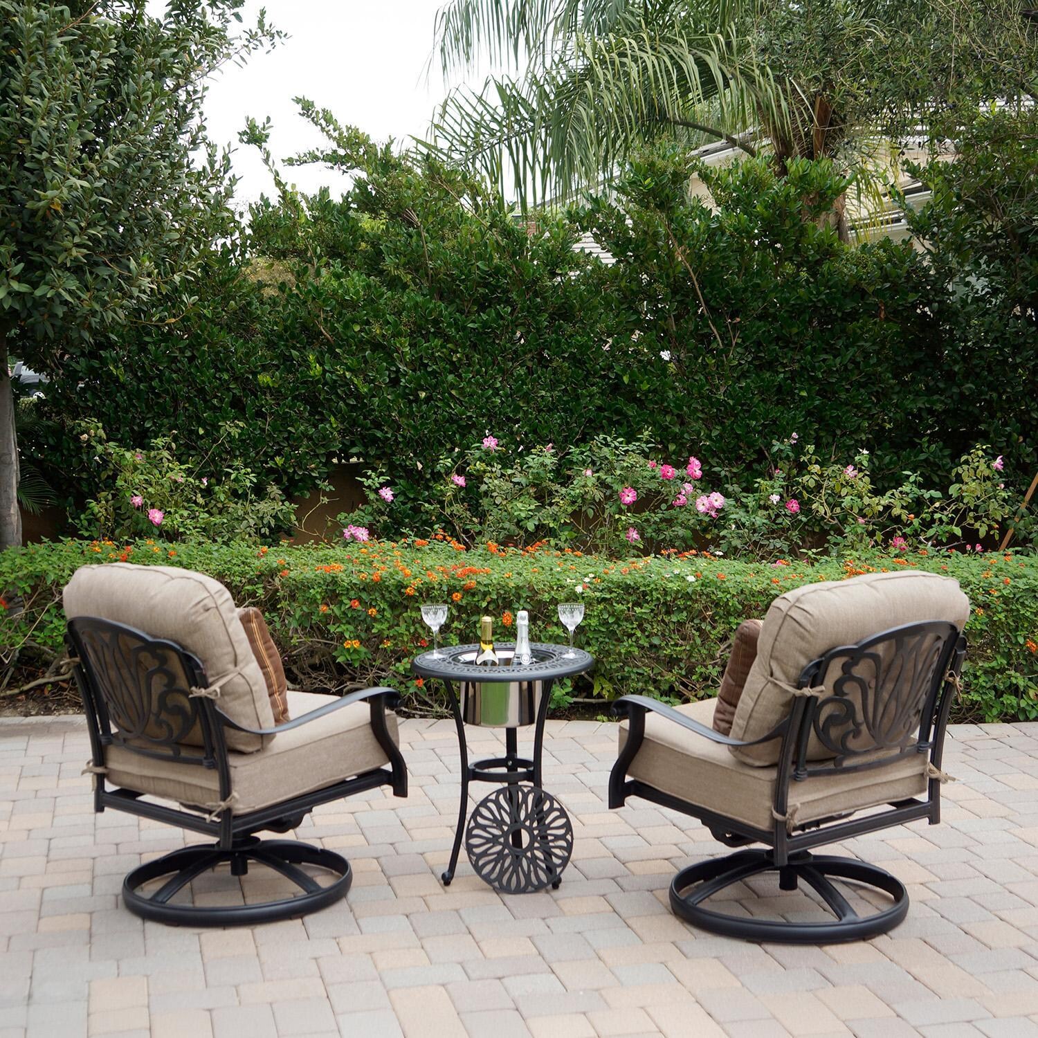 Darlee Elisabeth Cast Aluminum 2-Pc Swivel Rocker Club Chair Set in Antique Bronze/Beige Canvas - Set - Back - Lifestyle thumbnail