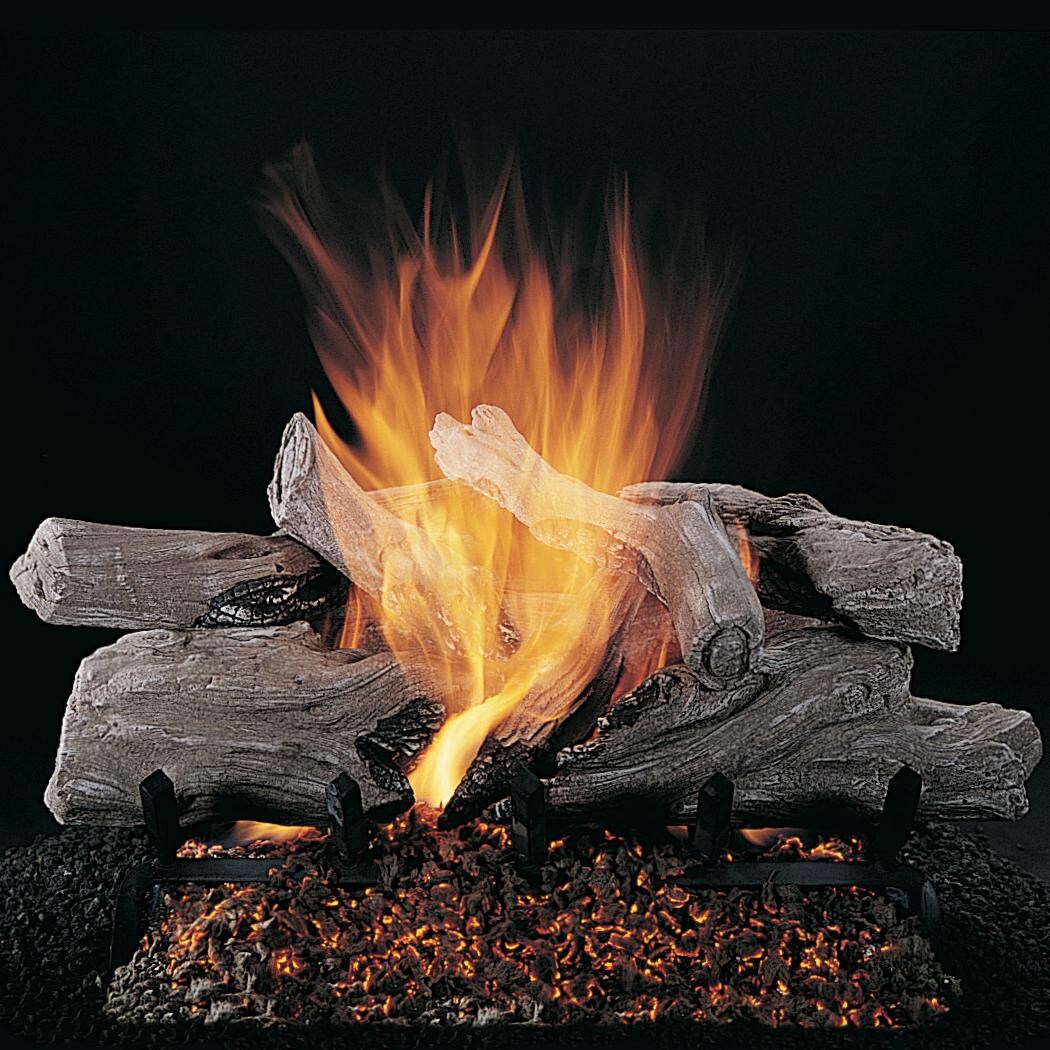 Rasmussen 20-Inch Evening CampFire Gas Log Set With Vented Propane Flaming Ember Burner With Grate - Variable Flame Remote