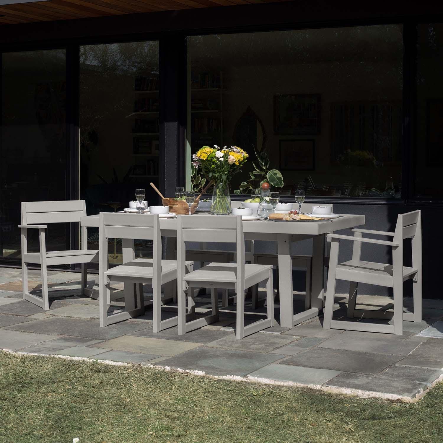 Hazel Cove 7 Pc Recycled Plastic Dining Set in Cove Gray by Lakeview Outdoor Designs - Side View - Lifestyle thumbnail