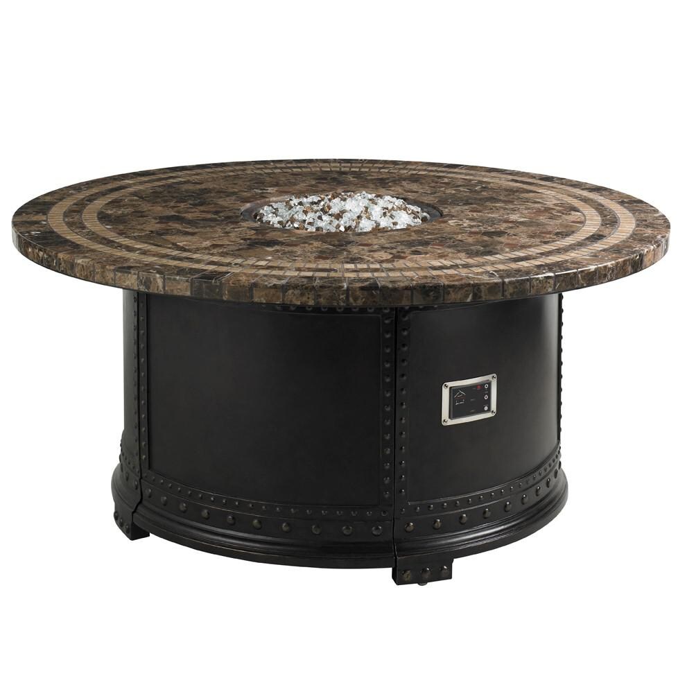 Kingstown Sedona 54 Inch Round Cast Aluminum & Marble Propane Fire Pit Table W/ Remote Control By Tommy Bahama