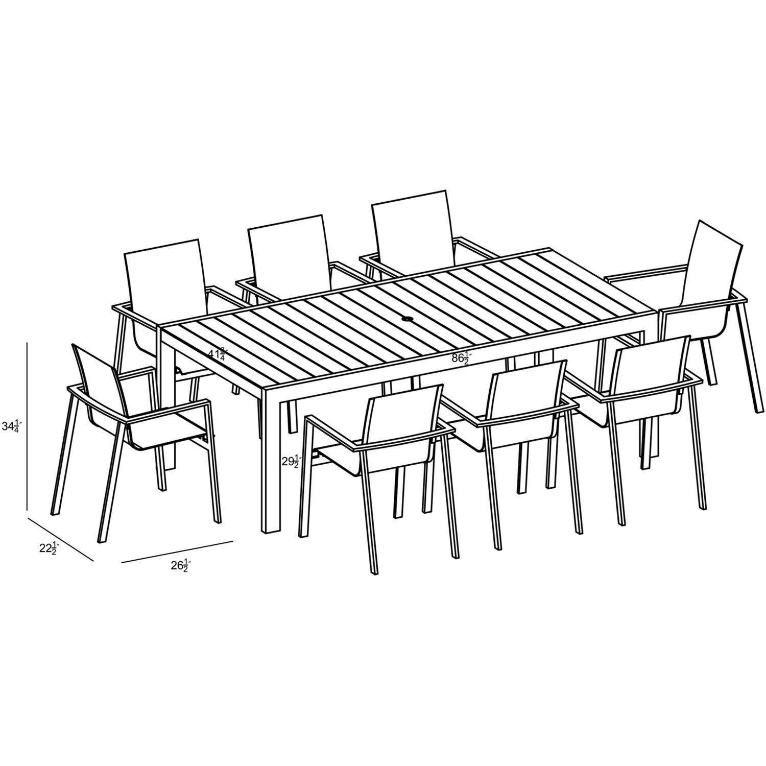 Spring Bay 8 Seat Rectangular Dining Set in Slate - Dimensional thumbnail