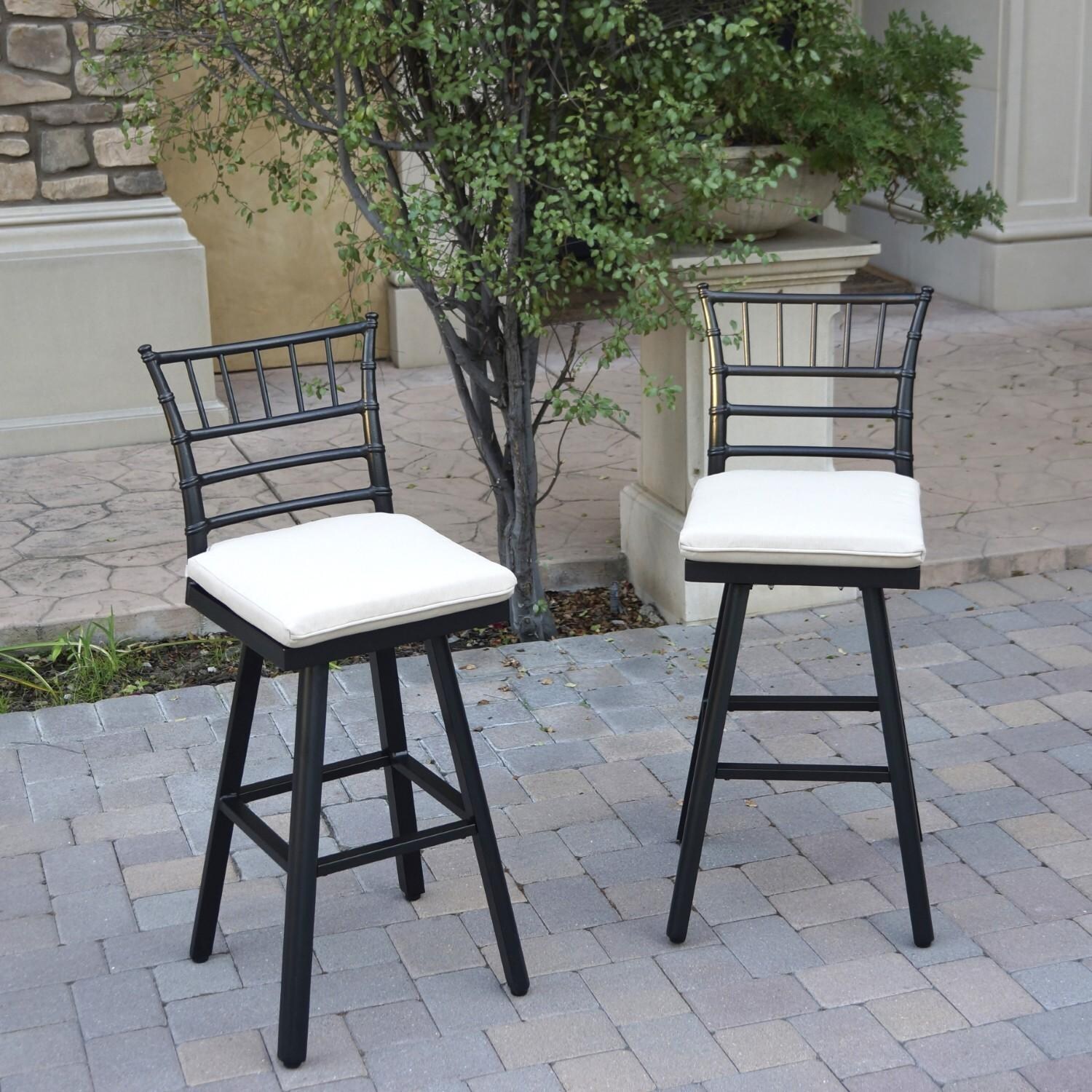 Bella 2 Pc Aluminum Swivel Bar Height Bar Stool Set in Beige/Dark Brown by Darlee