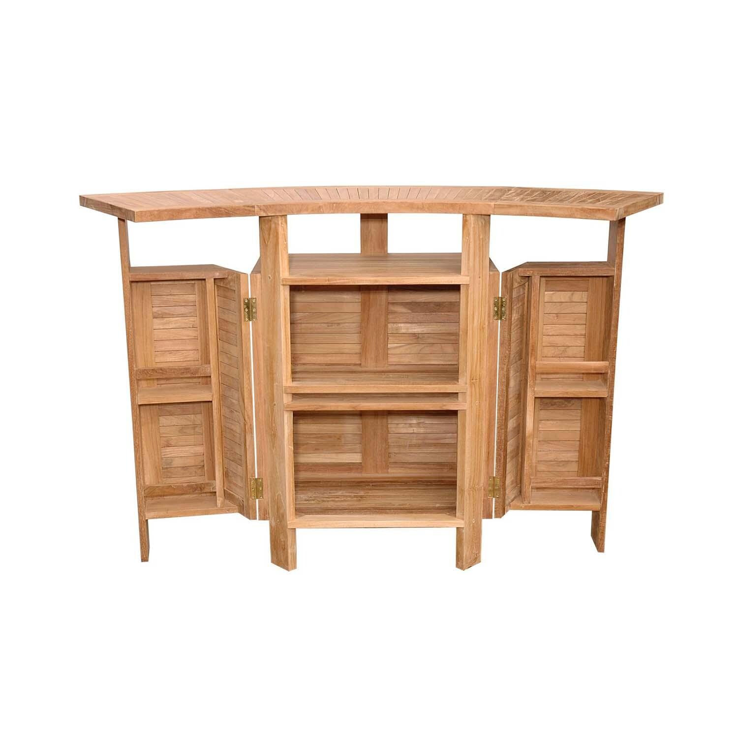 Pecan Bay 5 Pc Teak Bar Set by Lakeview Outdoor Designs - Bar Table Open - White Background thumbnail
