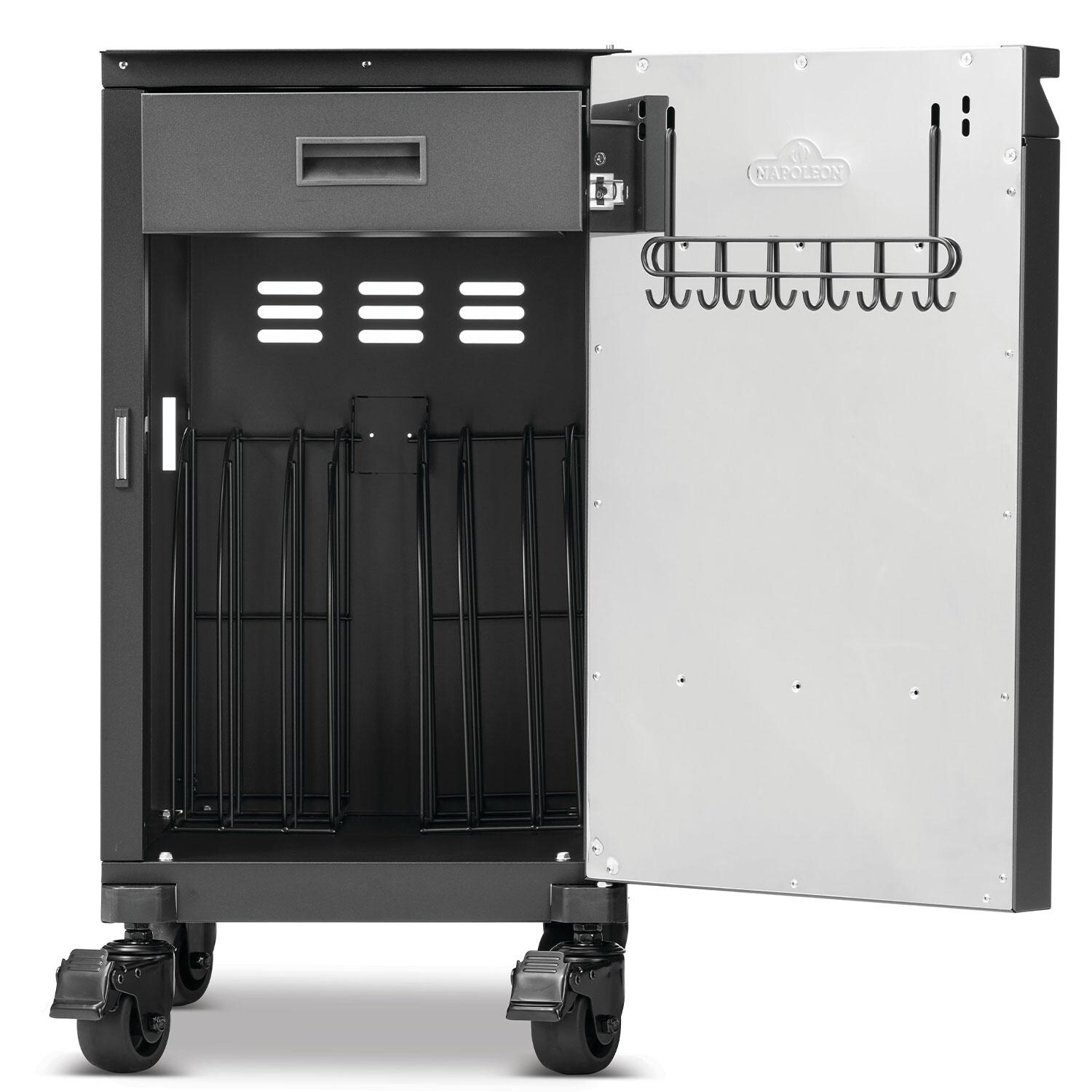 Napoleon 68004 Phantom Prestige 2 Pc Grill Storage Cabinet Carts - Right Cart - Open - White Background thumbnail