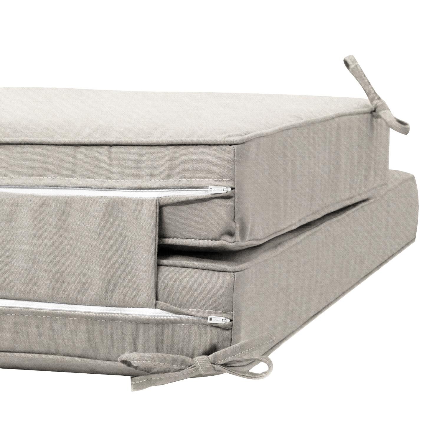 Sunbrella Cast Ash Extra Long Outdoor Replacement Chaise Lounge Cushion W/ Piping By UltimatePatio.com - Zipper and Tie Detail thumbnail