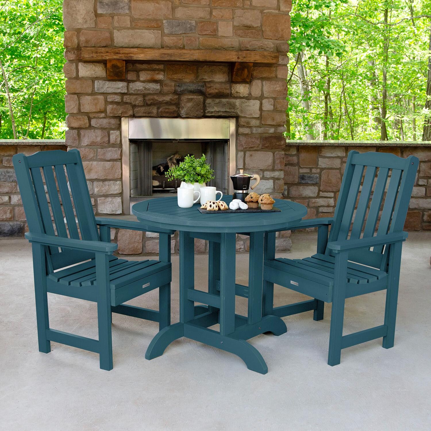 Hart Lane 3 Pc Recycled Plastic Round Dining Set in Nantucket Blue By Lakeview Outdoor Designs - Lifestyle thumbnail