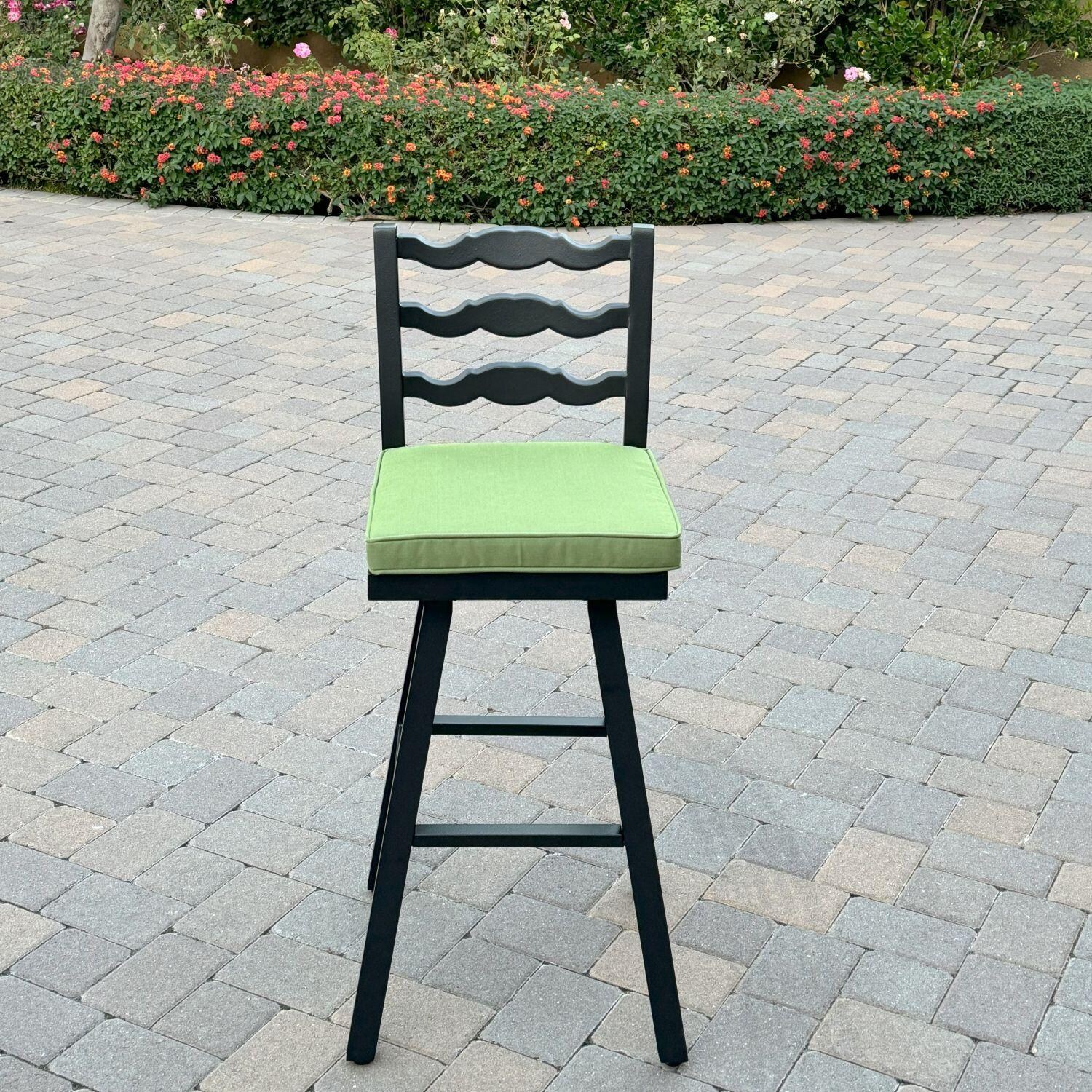 Aspen Aluminum 3 Pc Patio Bar Set w/ 30-in Round Bar Table in Green by Darlee - Bar Stool - Front View - Lifestyle thumbnail