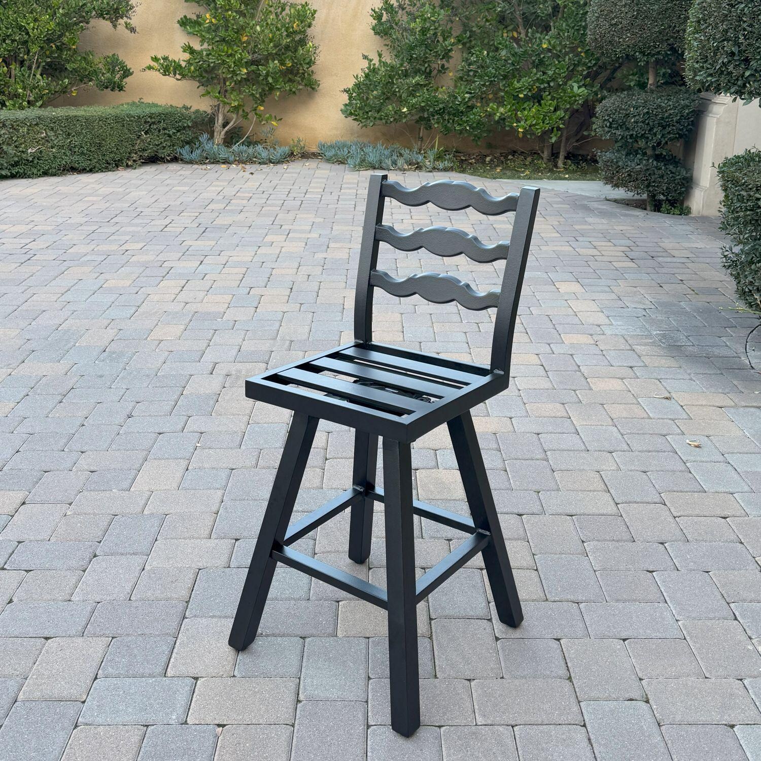 Aspen Aluminum 3 Pc Patio Bar Set w/ 30-in Round Counter Height Bar Table in Blue By Darlee - Bar Stool w/ Cushion Removed - Lifestyle thumbnail