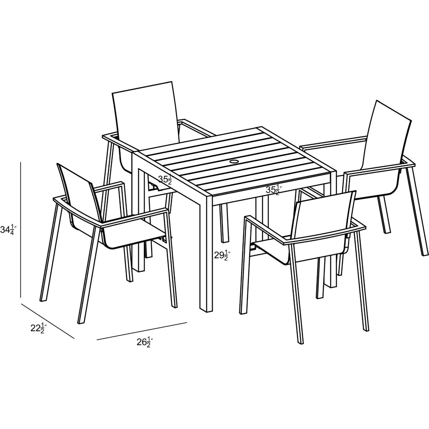 Spring Bay 4 Seat Dining Set in Black - Dimensional thumbnail