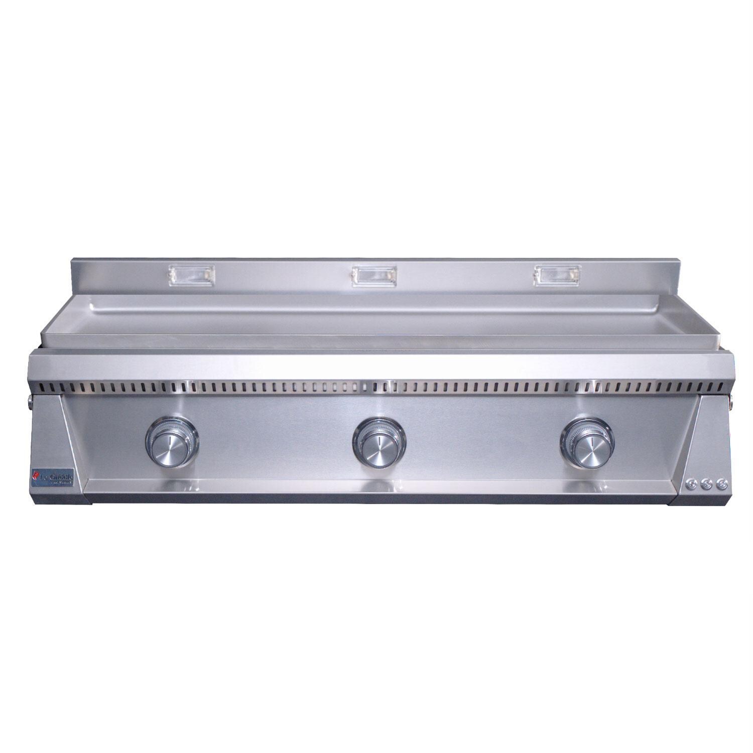 Le Griddle Pro Series 105 42-in 3 Burner Built-In Natural Gas Flat Top Grill w/ 6mm Plate & Lid - Grill Off - White Background thumbnail