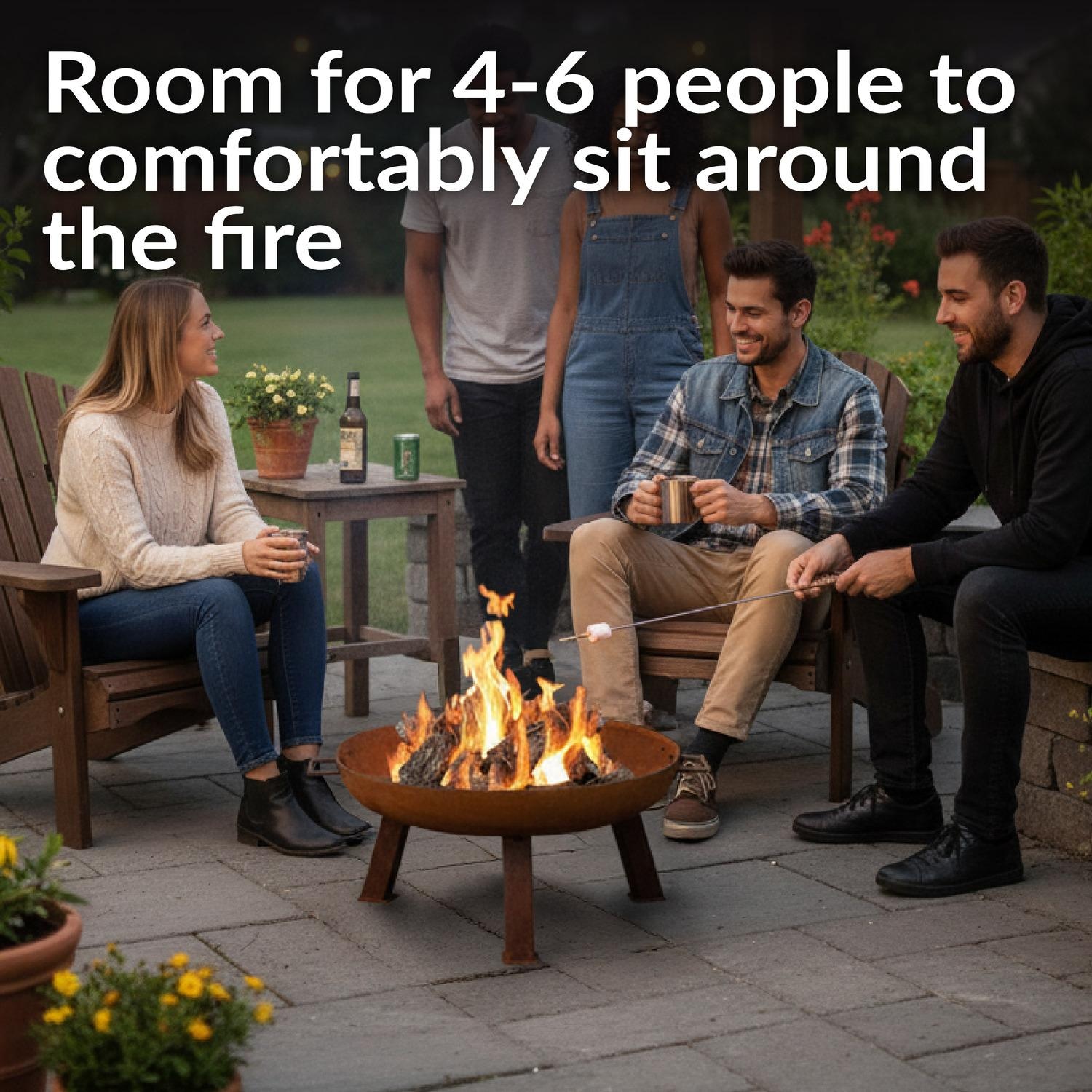 Ultimate Patio RCM-LG620 24 Inch Round Cast Iron Wood-Burning Fire Pit in Rust - Seating for 4 to 6 - Lifestyle thumbnail
