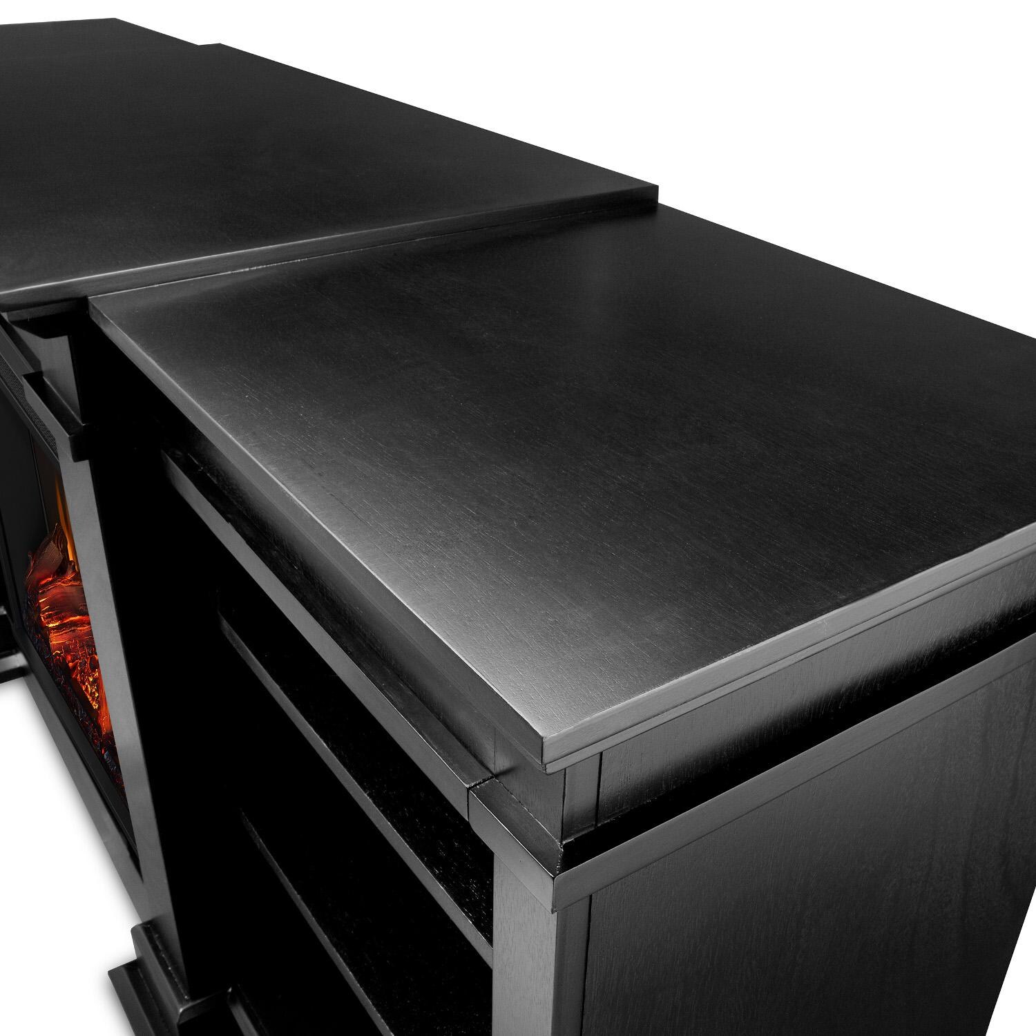 Real Flame - G1200E-B - Fresno 71-Inch Electric Fireplace Entertainment Center - Black - Corner Detail thumbnail