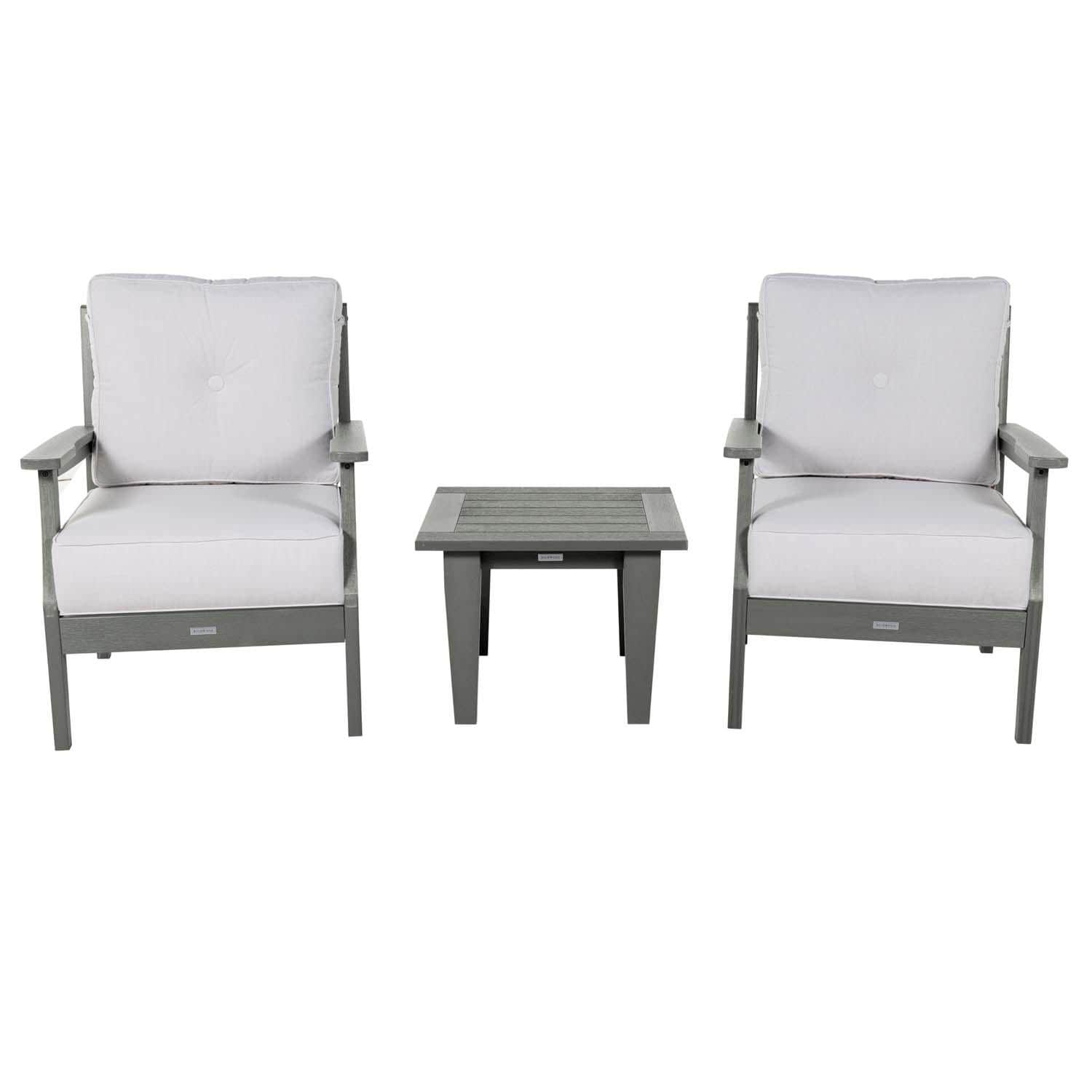 Blushing Bay 3 Pc Recycled Plastic Seating Set in Bliss Linen/Coastal Teak by Lakeview Outdoor Designs - Front View - White Background thumbnail