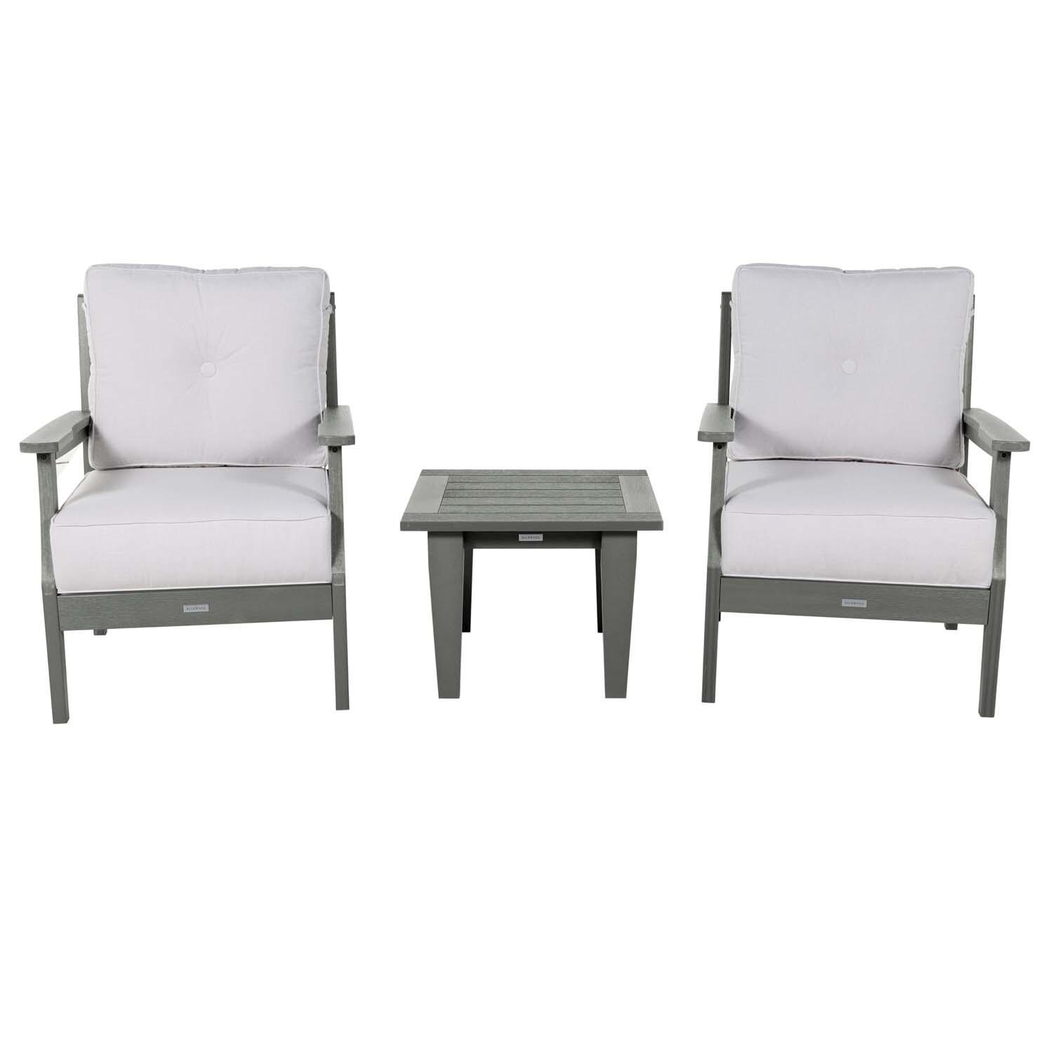 Blushing Bay 3 Pc Recycled Plastic Seating Set in Bliss Linen/Coastal Teak by Lakeview Outdoor Designs - Front View - White Background thumbnail