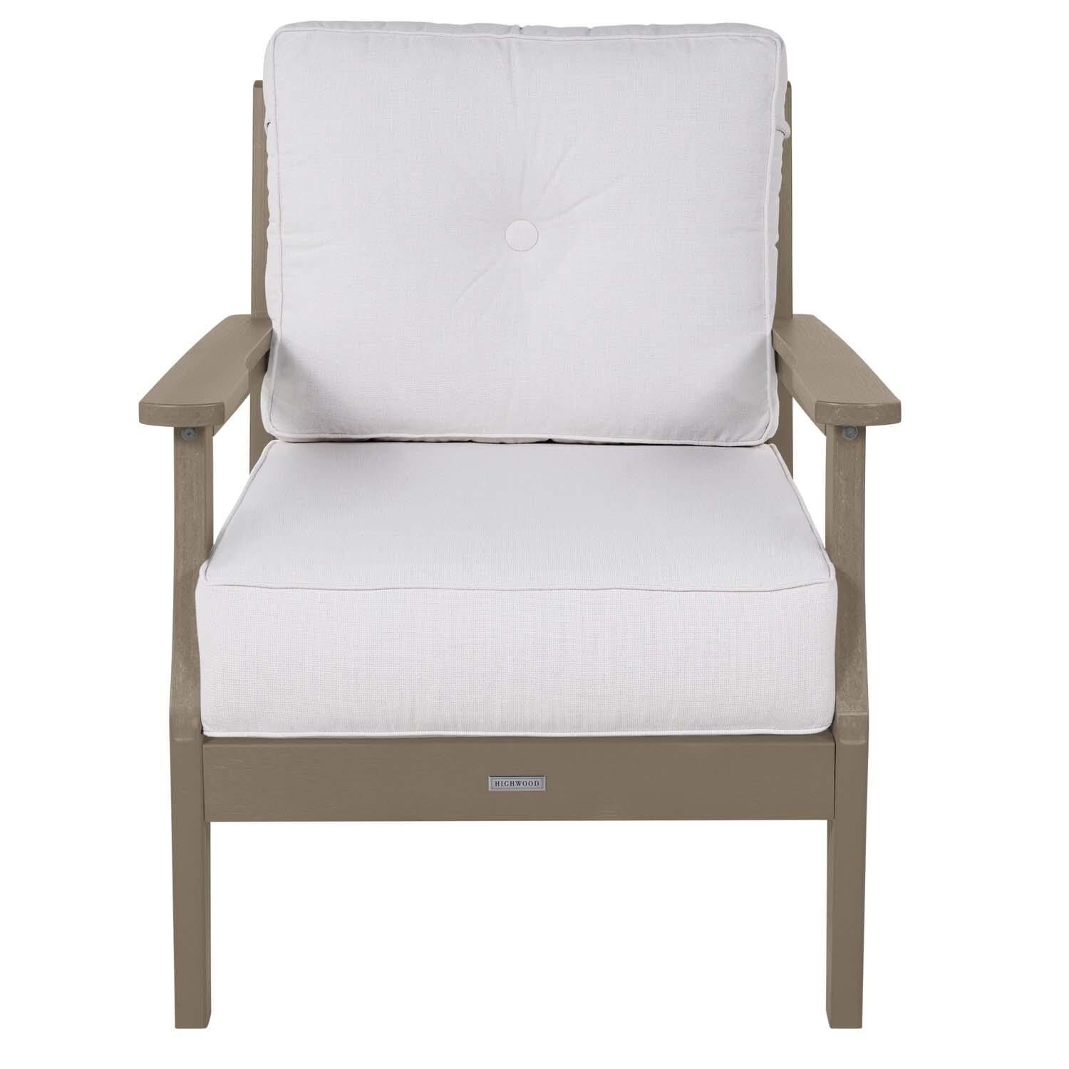 Blushing Bay Recycled Plastic Club Chair in Bliss Linen/Woodland Brown by Lakeview Outdoor Designs - White Background thumbnail