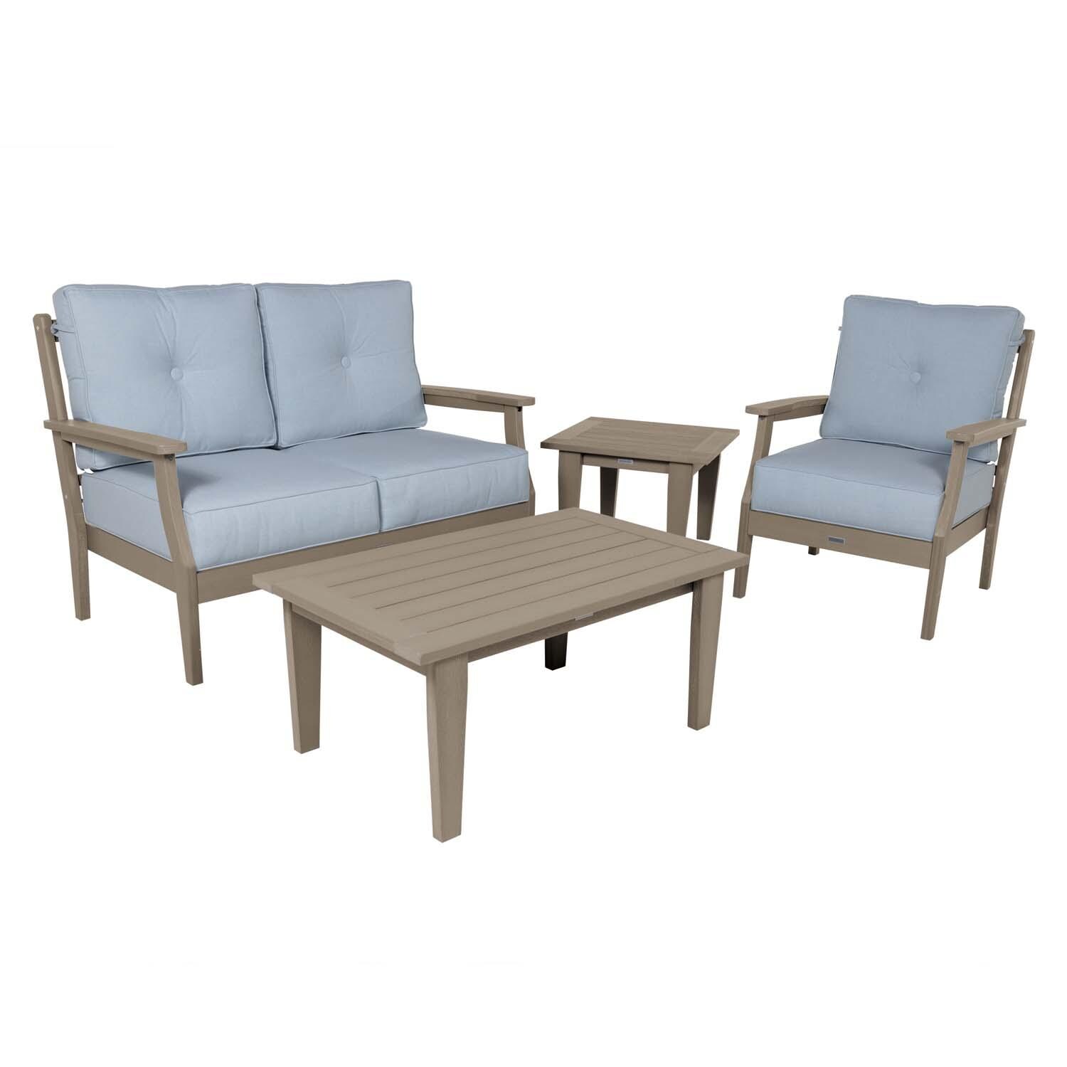 Blushing Bay 4 Pc Recycled Plastic Seating Set in Bliss Dew/Woodland Brown by Lakeview Outdoor Designs - White Background thumbnail