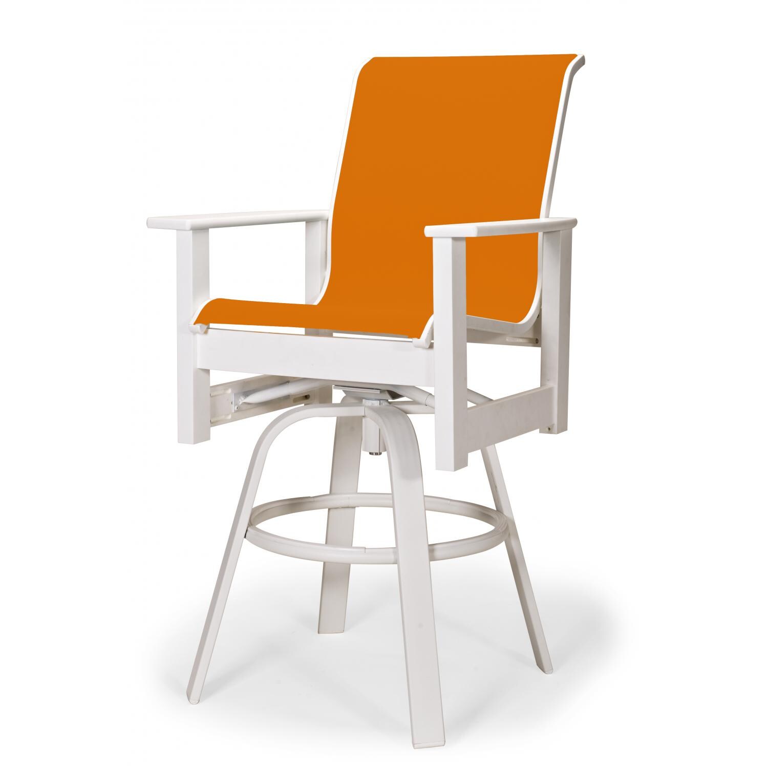 Leeward MGP Outdoor Swivel Bar Stool With Sling Seating By Telescope Casual - Textured Snow/Tangerine thumbnail