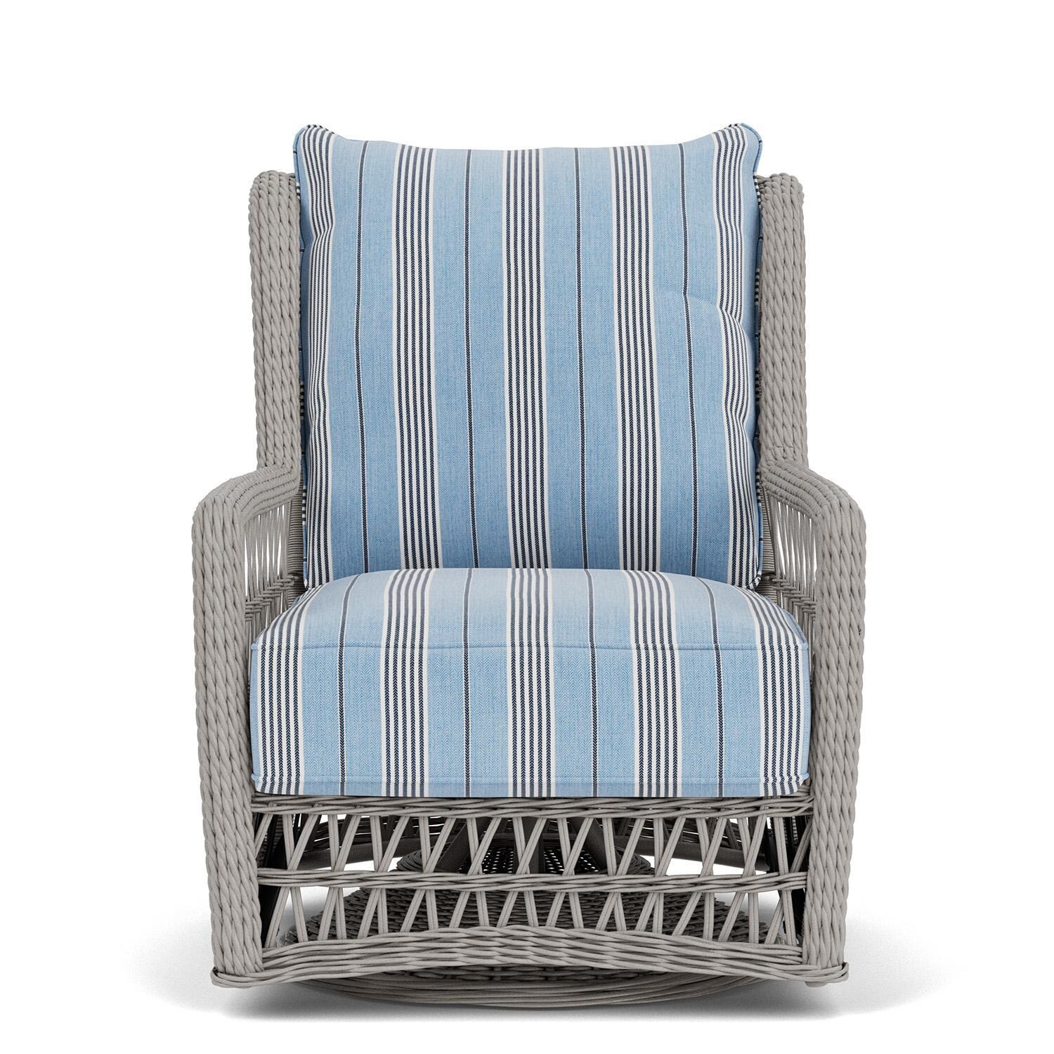 Mackinac Wicker High Back Swivel Glider Club Chair in Putty/Hansen Sky by Lloyd Flanders