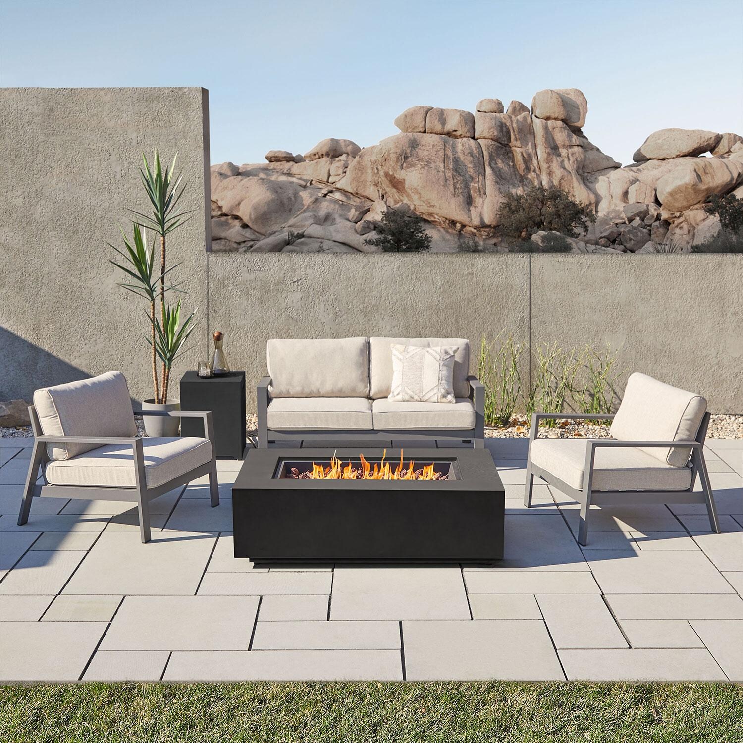 Elysian 5 Pc Aluminum Fire Pit Seating Set in Black W/ Loveseat by Lakeview Outdoor Designs thumbnail