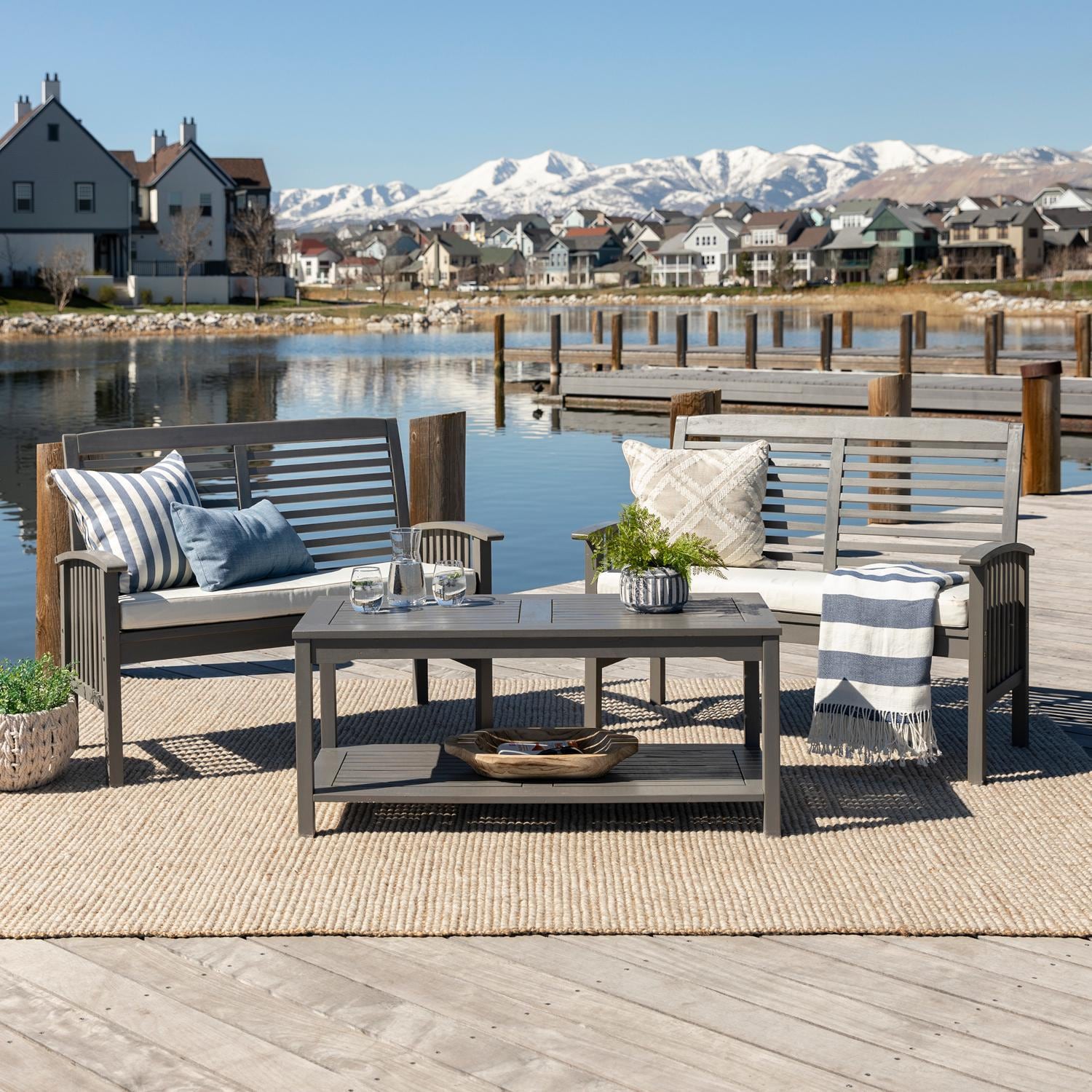 Ultimate Patio 3 Piece Acacia Patio Conversation Set W/ 47 X 19 1/2 Inch Rectangular Table - Gray Wash thumbnail