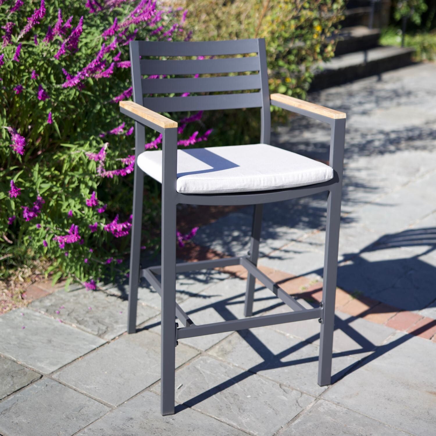 Elba 5 Pc Aluminum/Teak Dining Bar Set w/ Arm Chairs By KETTLER - Bar Chair - Lifestyle thumbnail