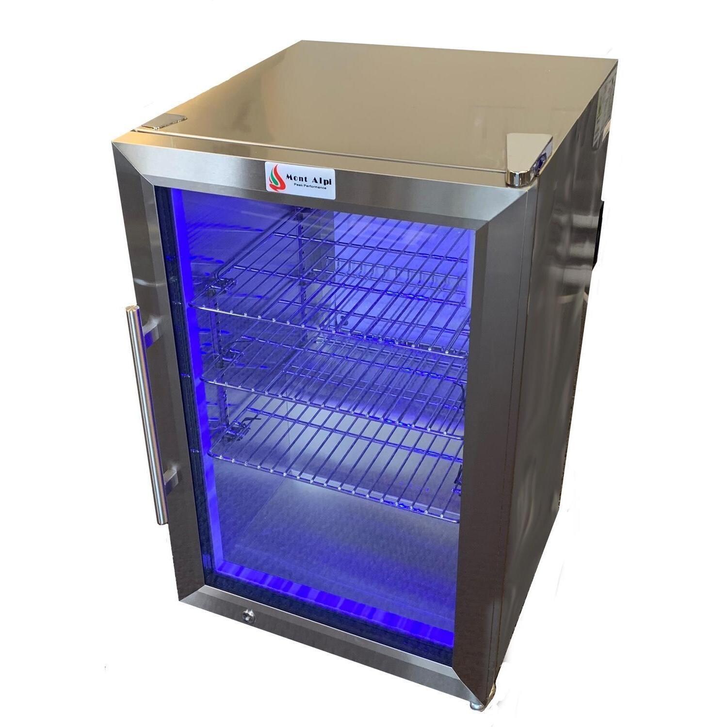 Mont Alpi MA805-AWBSS 6-Burner Black Stainless Steel Art-Wood Propane Island Grill - Refrigerator Angled Empty - White Background thumbnail