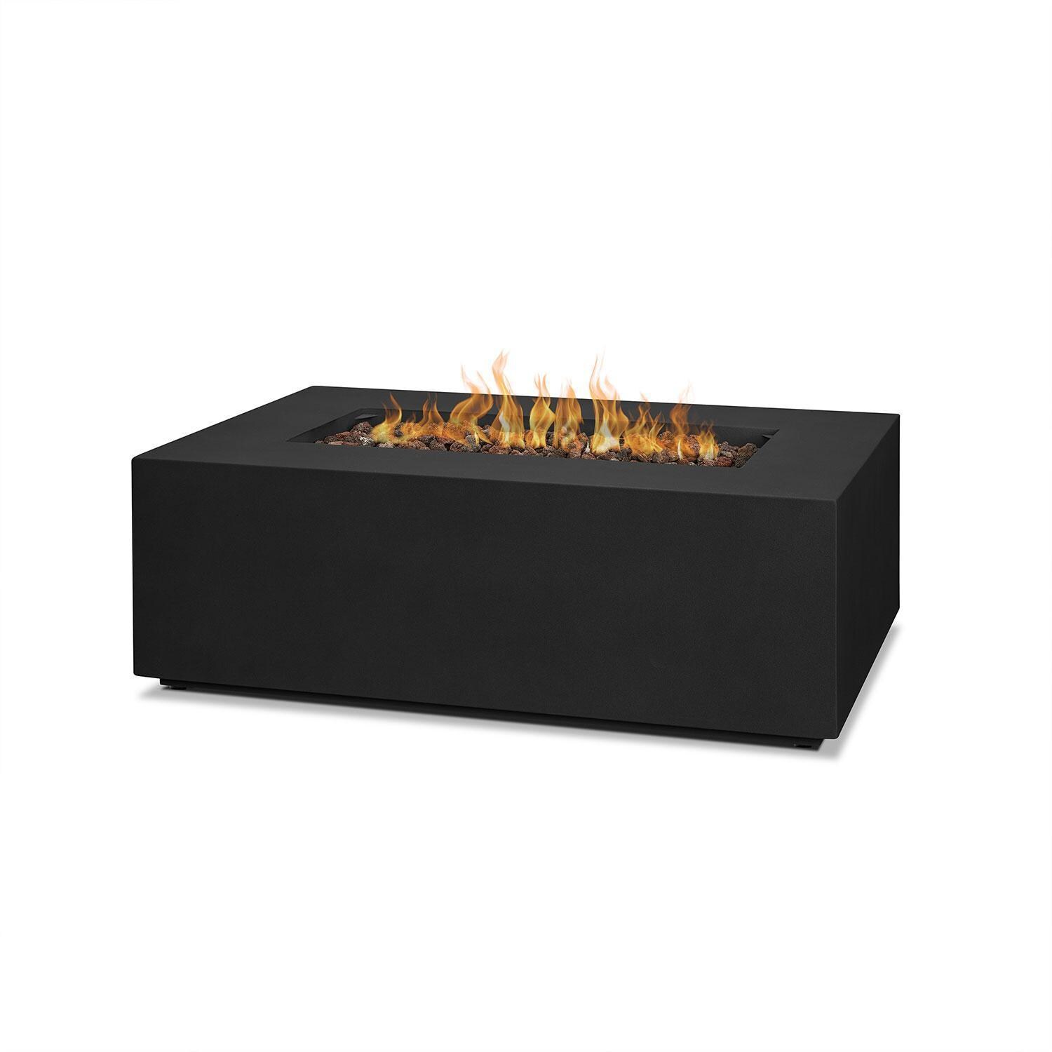 Elysian 42 Inch Rectangular Powder Coated Steel Propane Fire Pit Table in Black by Lakeview Outdoor Designs - Display - White Background thumbnail