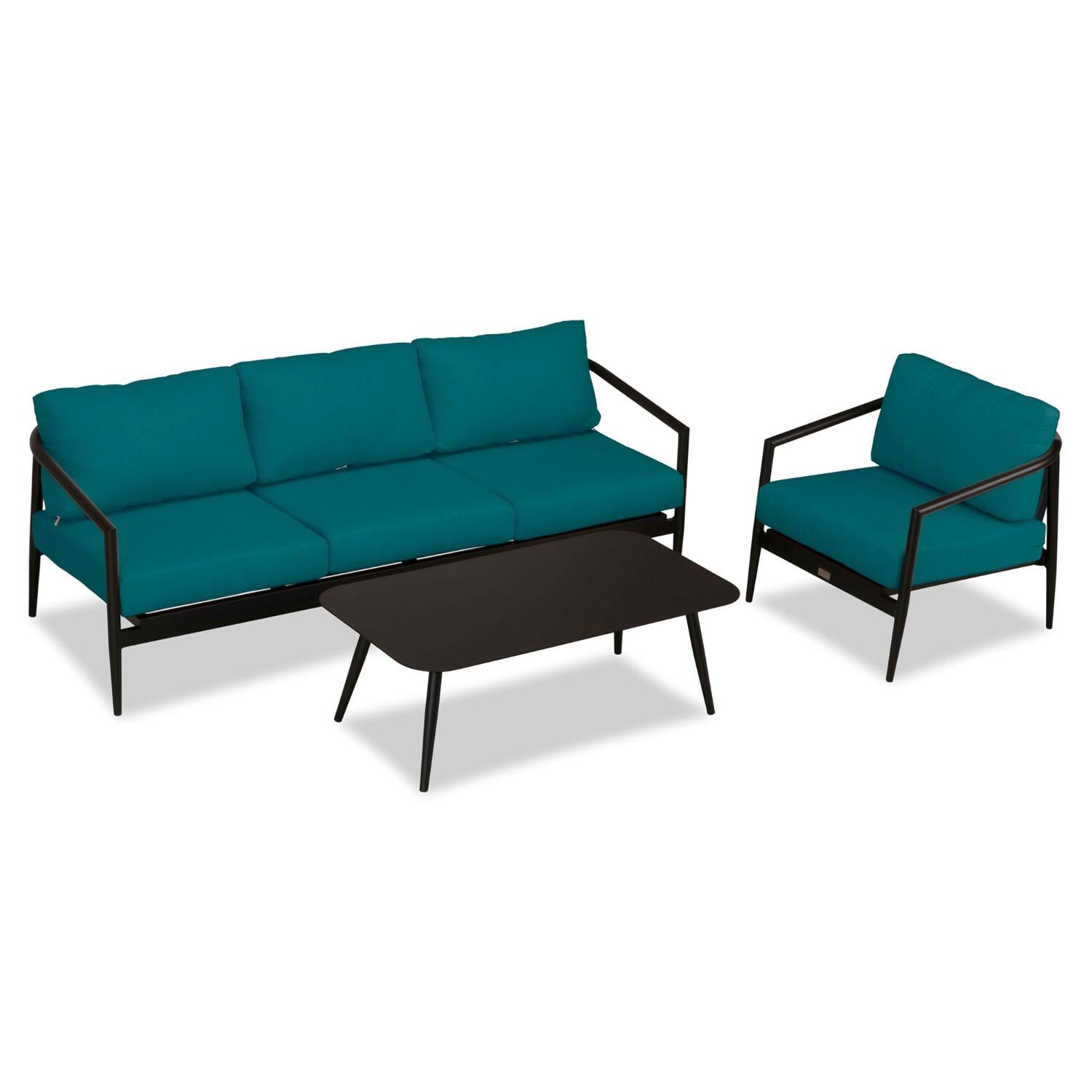 Lakeview Midnight Cove 3 Pc Aluminum Sofa Seating Set in Black/Carbon/Spectrum Peacock - Top - White Background thumbnail